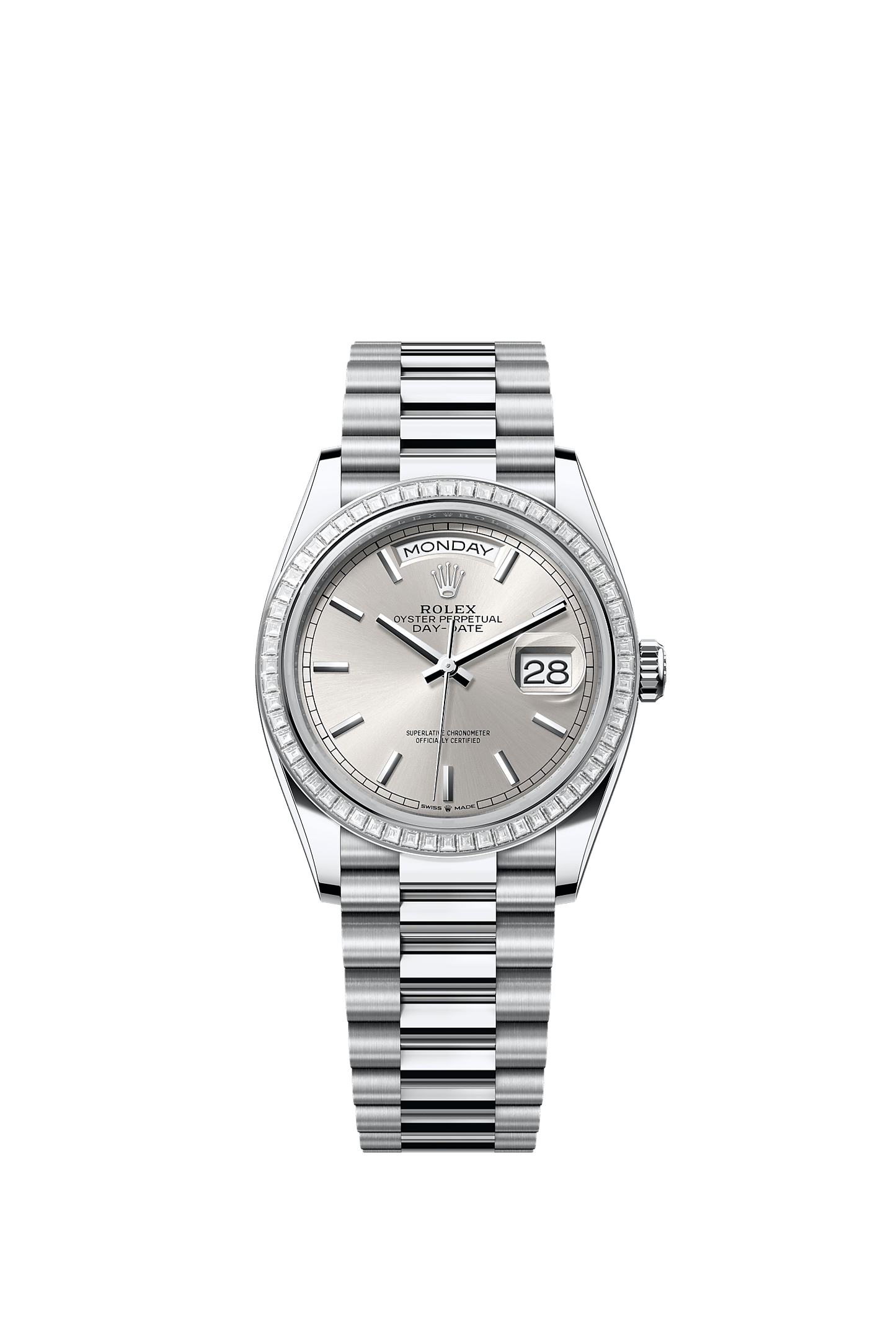 Day-Date 36 950 Platinum Silver Sunray Diamond Dial President Bracelet 36mm Self-Winding Watch