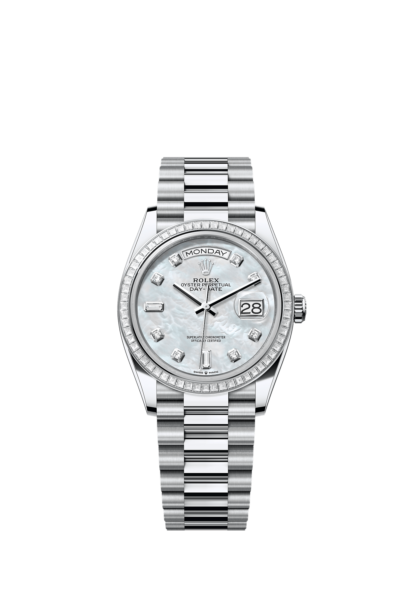 Day-Date 36 Platinum White Mother-Of-Pearl Diamond Dial President Bracelet 36mm Self-Winding Watch