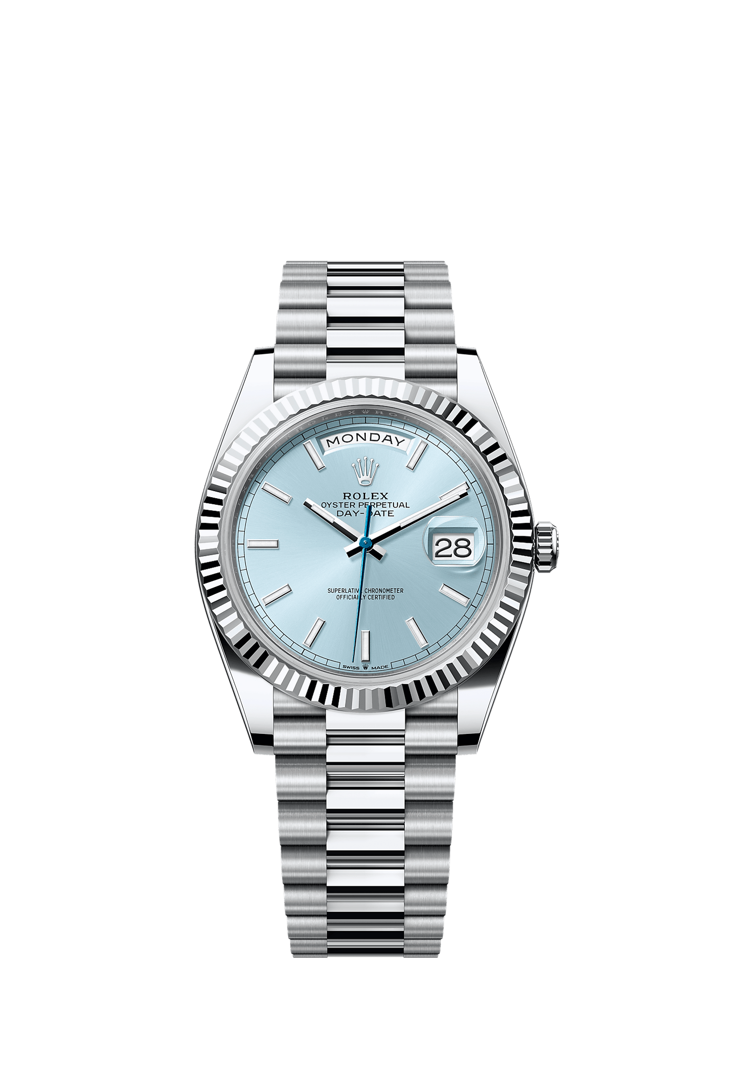 Day-Date 40 40mm 950 Platinum Ice Blue Dial Fluted Bezel President Bracelet Self-Winding Watch