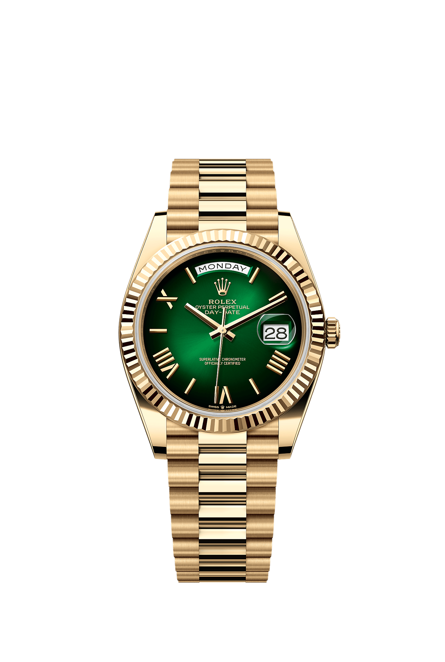 Day-Date 40 Oyster Perpetual Chronometer Watch 40mm 18ct Yellow Gold Green Ombré Dial President Bracelet