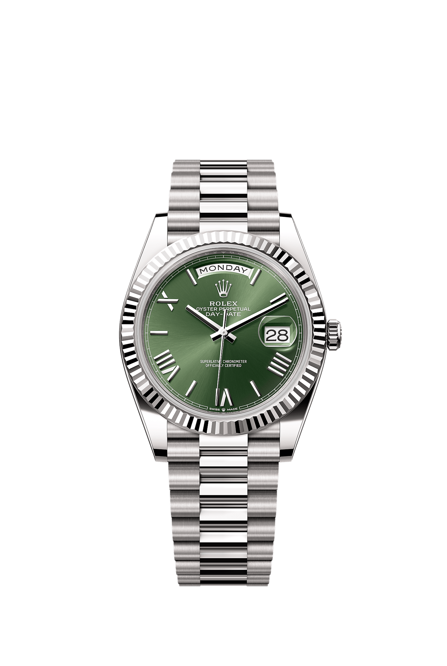 Day-Date 40 Oyster Perpetual Chronometer Watch 40mm 18ct White Gold Olive Green Dial President Bracelet