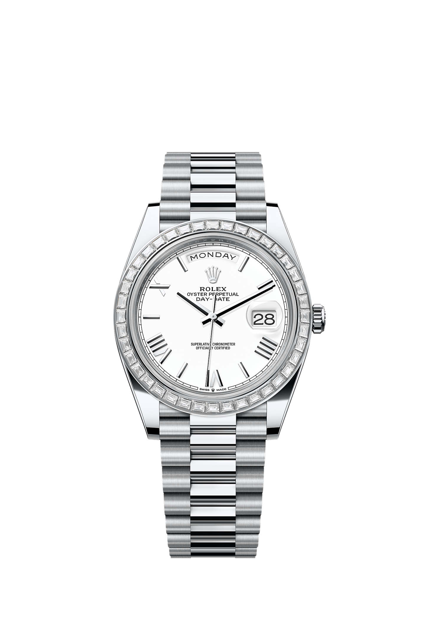 Day-Date 40 40mm 950 Platinum White Diamond Dial Diamond-Set Bezel President Bracelet Self-Winding Watch