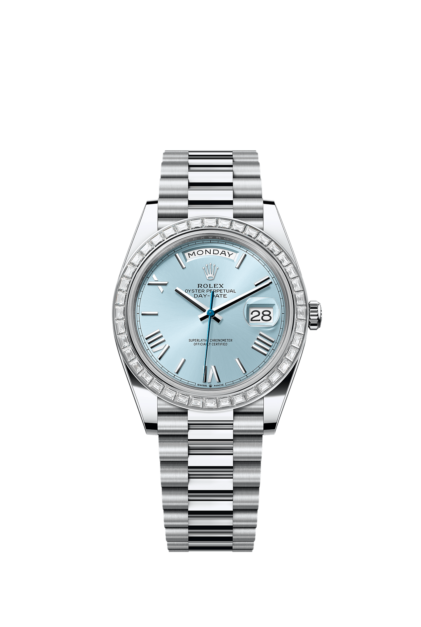 Day-Date 40 40mm 950 Platinum Ice-Blue Diamond Dial Diamond Bezel President Bracelet Self-Winding Watch