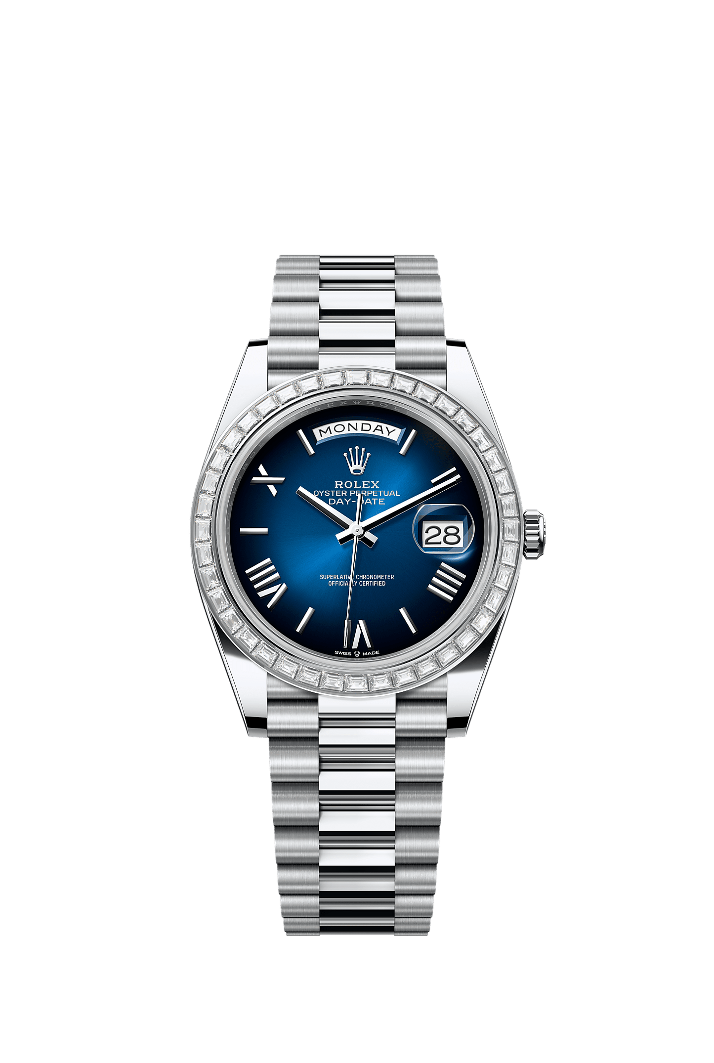 Day-Date 40 40mm Platinum Diamond-Set Bezel Blue Ombré Dial President Bracelet Perpetual Mechanical Watch