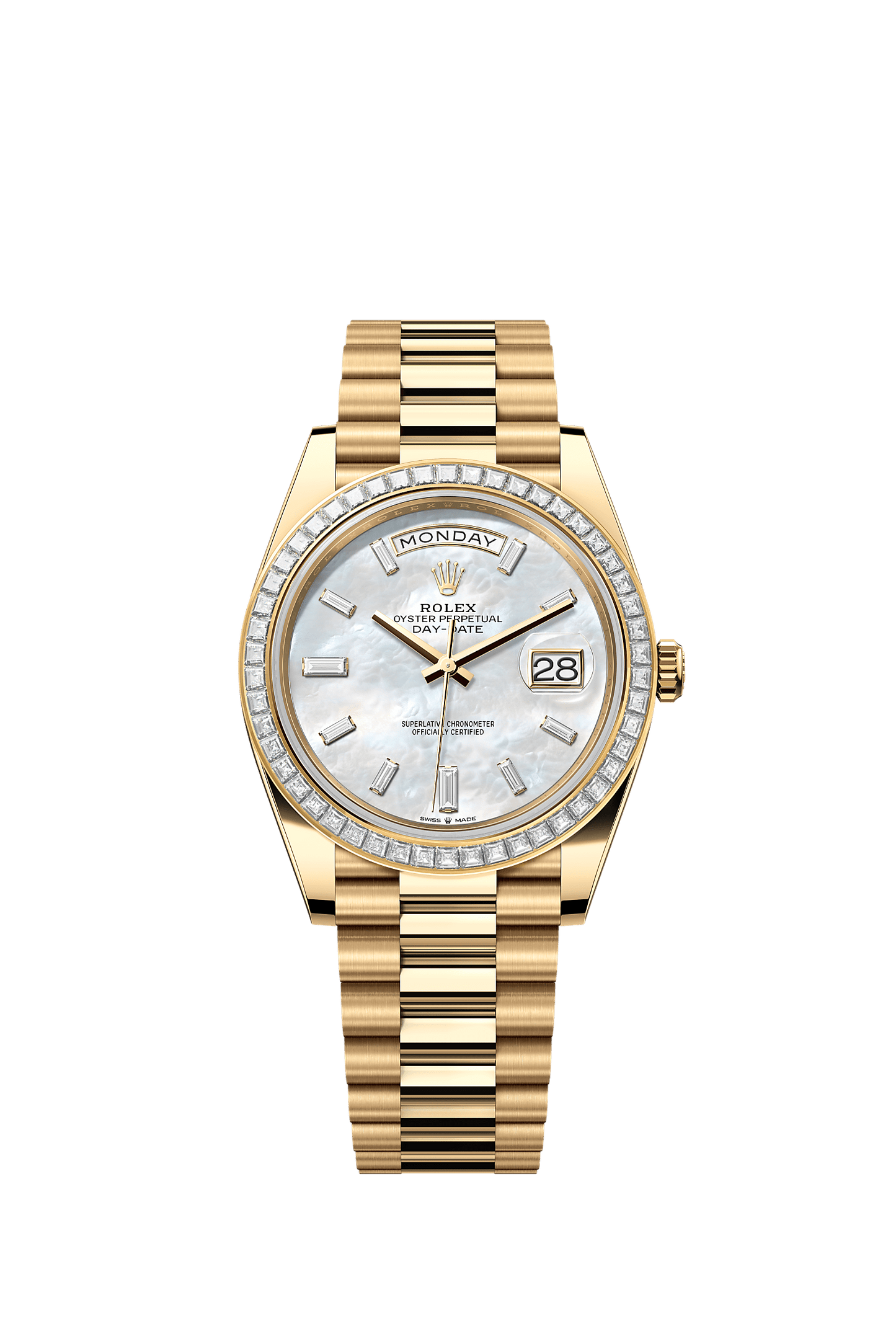 Day-Date 40 Oyster Perpetual Chronometer Watch 40mm 18ct Yellow Gold White Mother-Of-Pearl Diamond Dial President Bracelet