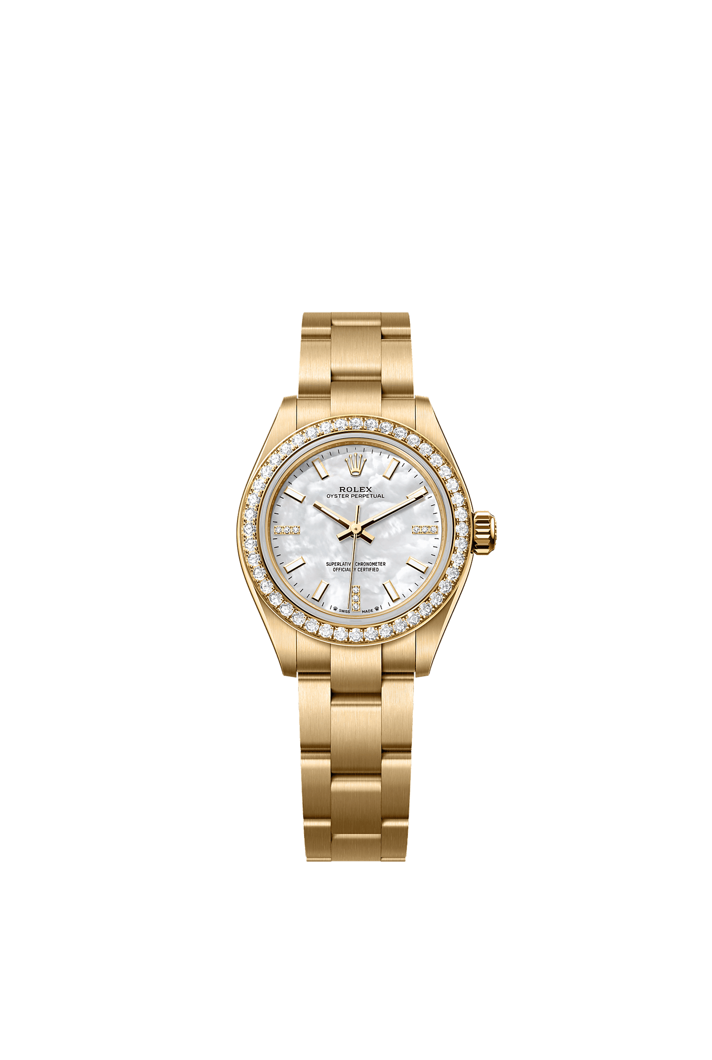 Oyster Perpetual 28 Oyster Chronometer Watch 28mm 18ct Yellow Gold White Mother-Of-Pearl Diamond Dial Oyster Bracelet