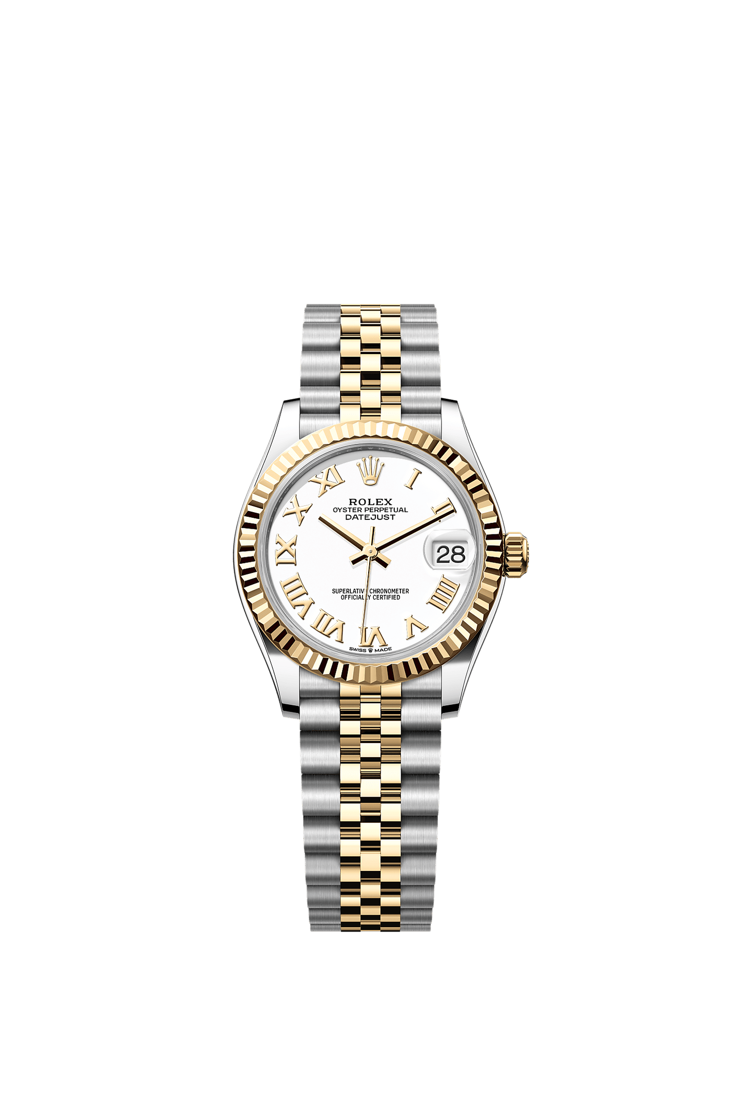 Datejust 31 Oystersteel Yellow Gold White Dial Fluted Bezel Jubilee Bracelet 31mm Self-Winding Watch