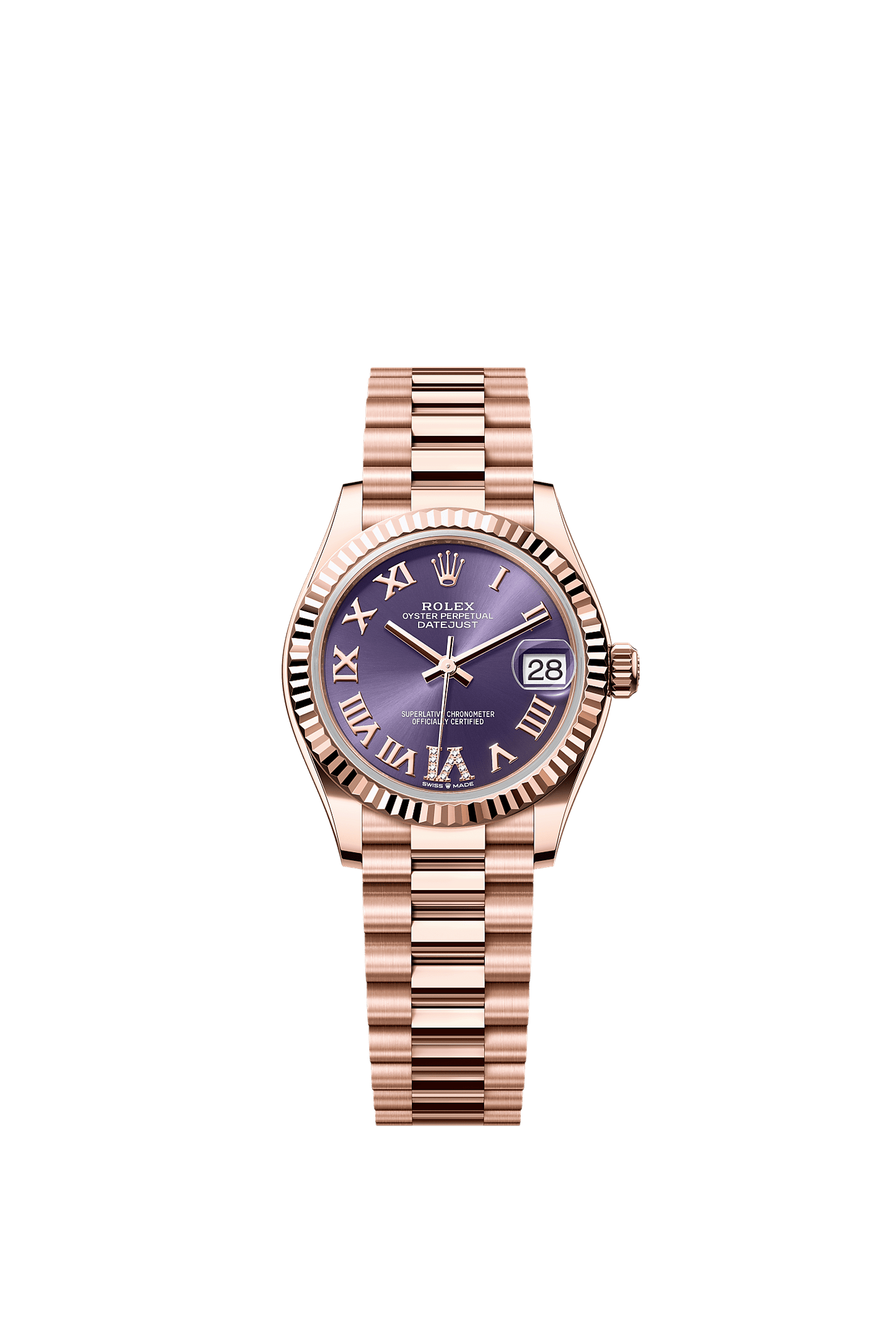 Datejust 31 Oyster Chronometer Watch 31mm 18ct Everose Gold Aubergine Diamond Dial