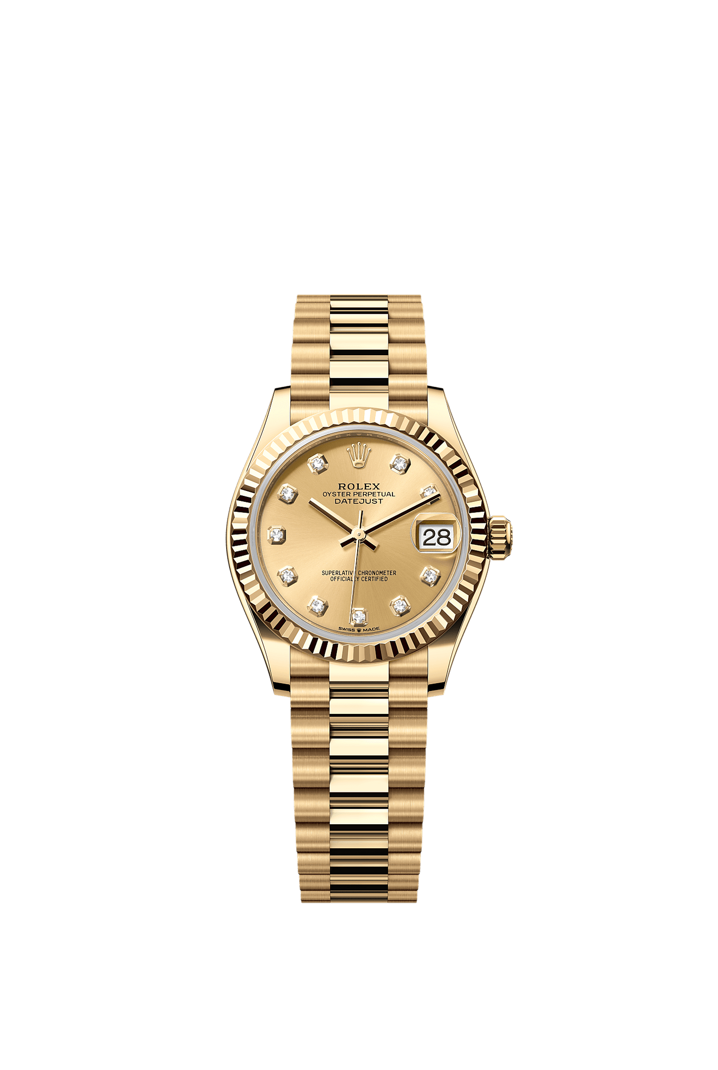Datejust 31 Oyster Chronometer Watch 31mm 18ct Yellow Gold Champagne Diamond Dial President Bracelet