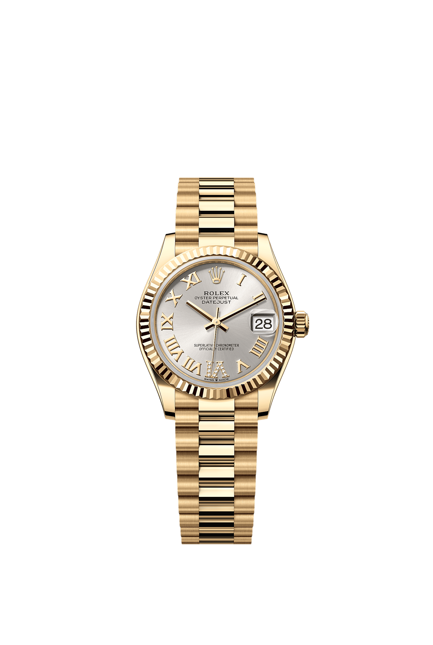 Datejust 31 Oyster Chronometer Watch 31mm 18ct Yellow Gold Silver Diamond Dial