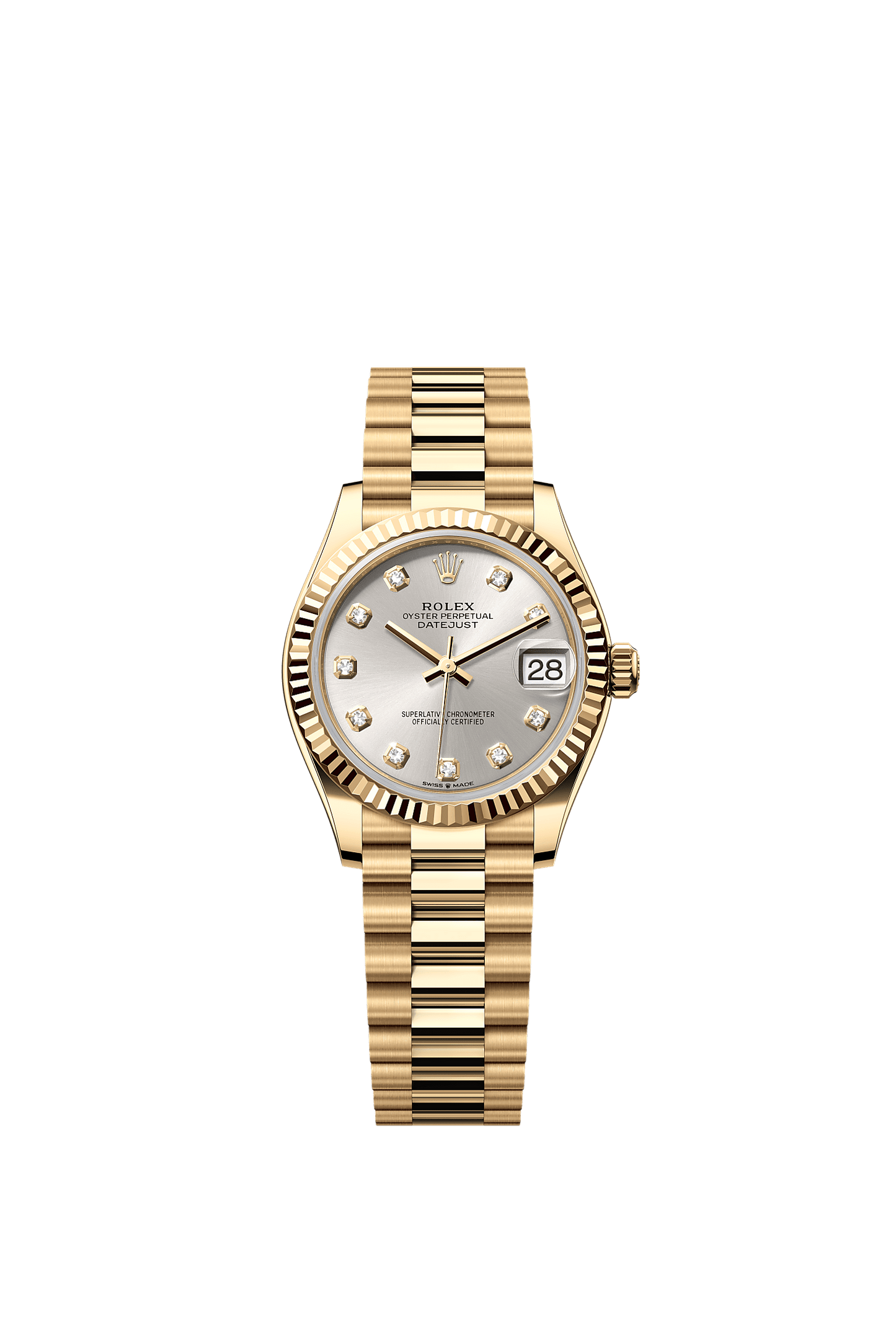 Datejust 31 Oyster Chronometer Watch 31mm 18ct Yellow Gold Silver Diamond Dial
