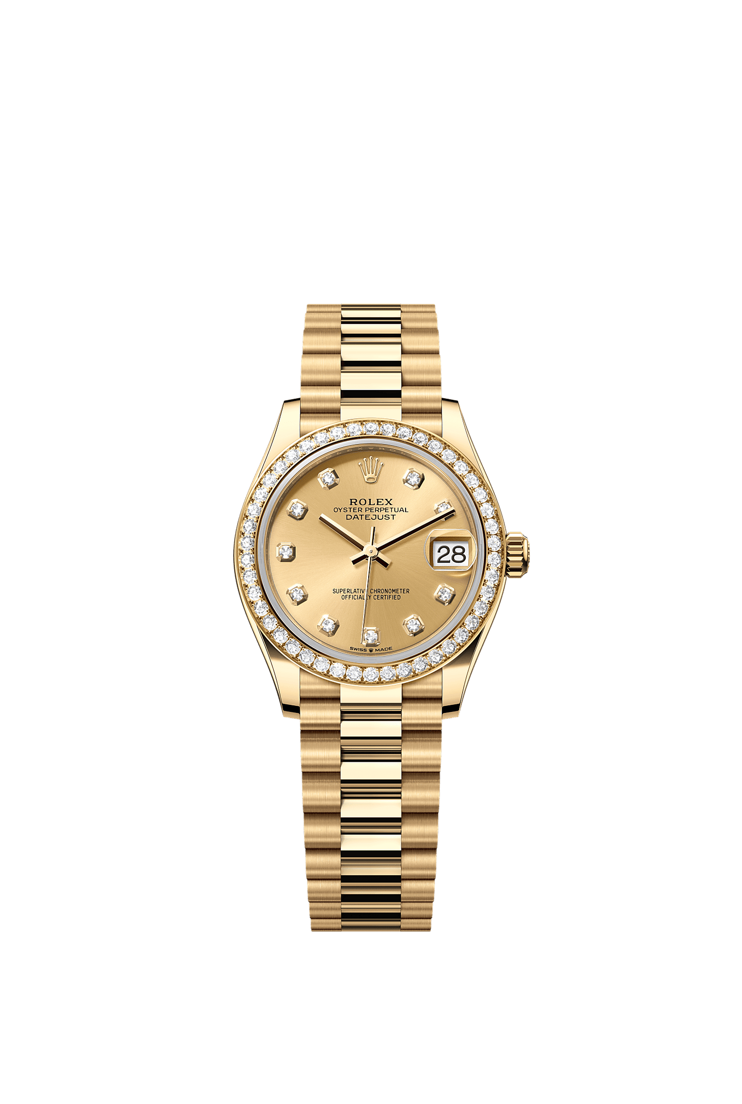 Datejust 31 Oyster Chronometer Watch 31mm 18ct Yellow Gold Diamond-Set Bezel Champagne Dial