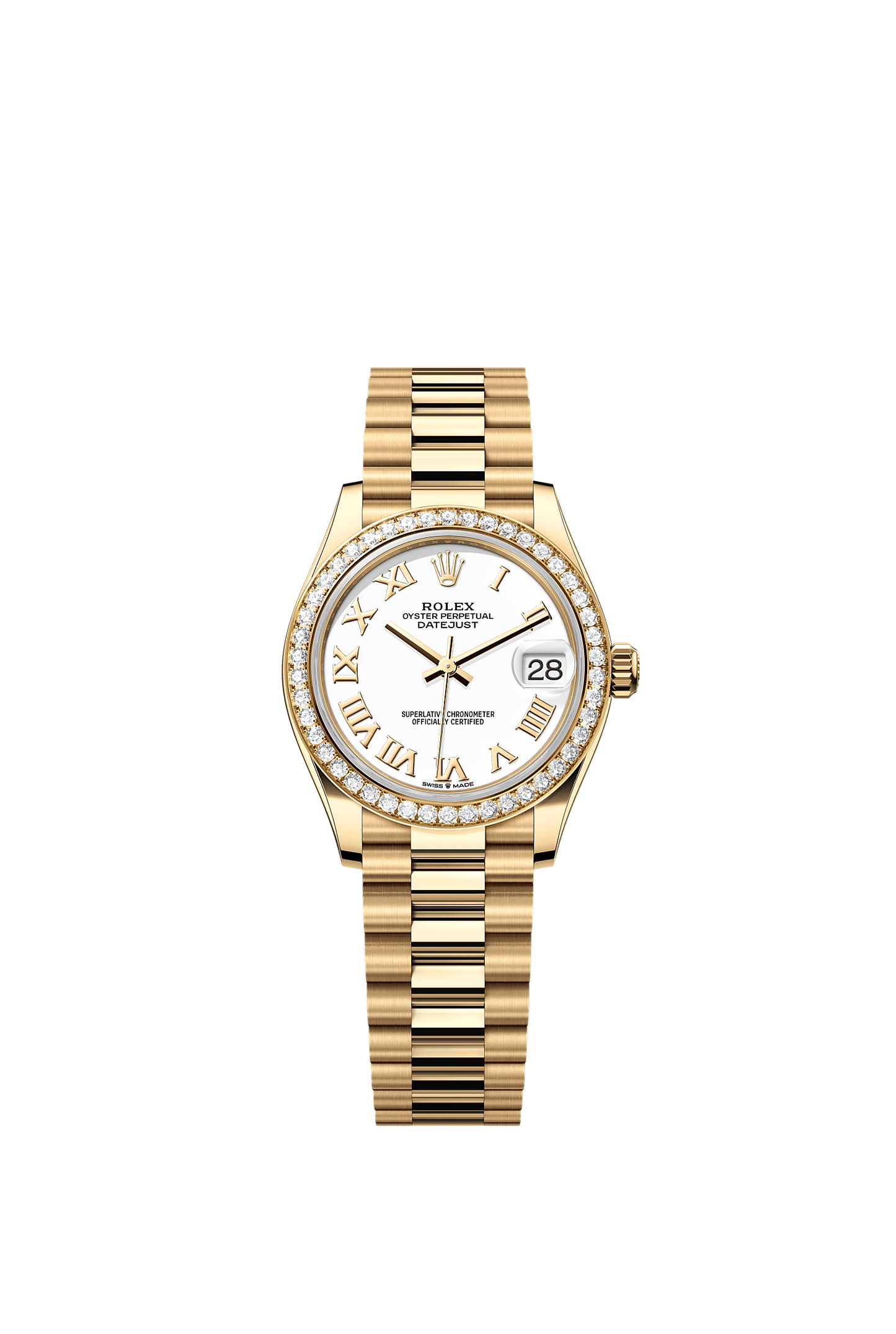 Datejust 31 Oyster Chronometer Watch 31mm 18ct Yellow Gold White Diamond Dial
