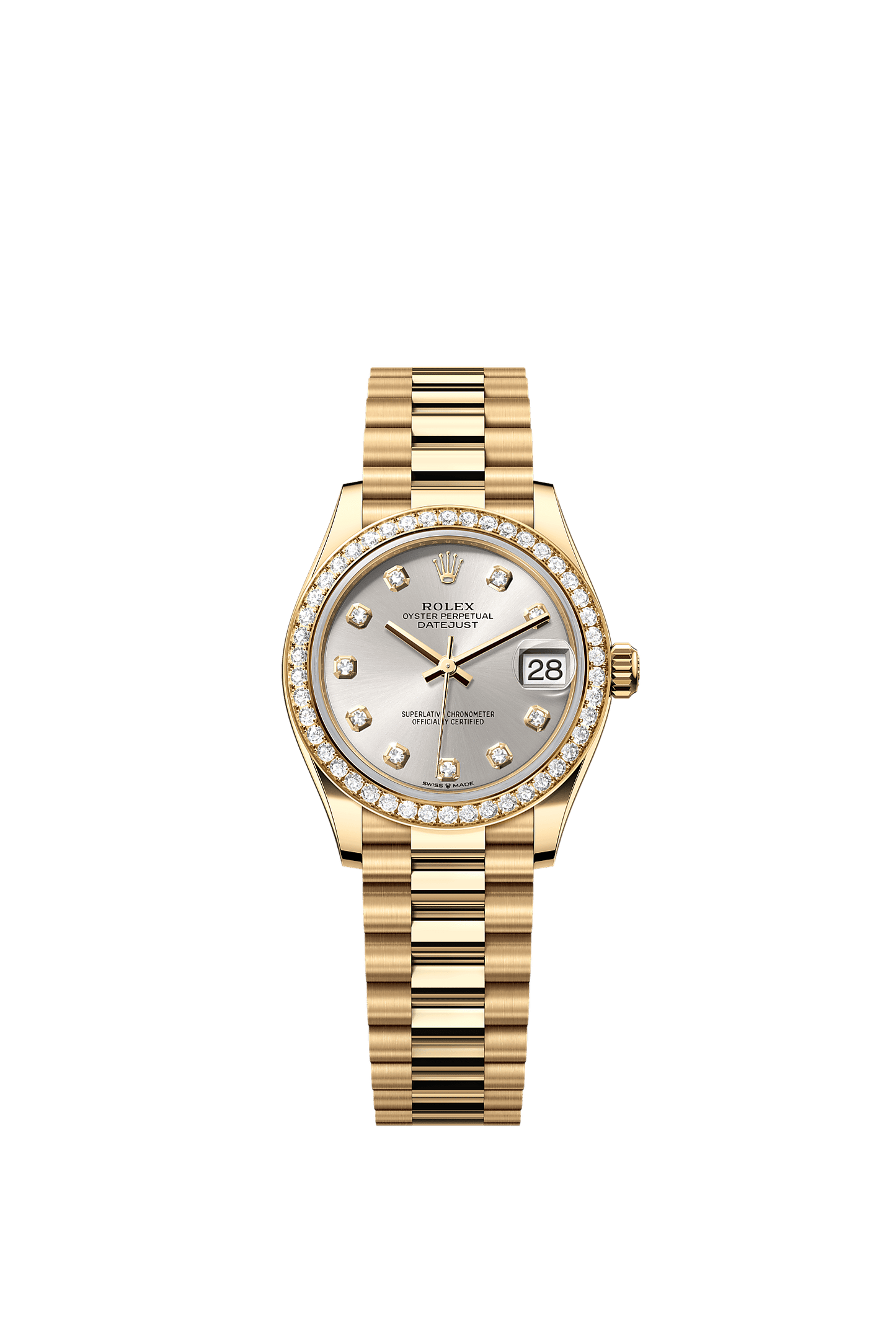 Datejust 31 Oyster Chronometer Watch 31mm 18ct Yellow Gold Silver Diamond Dial