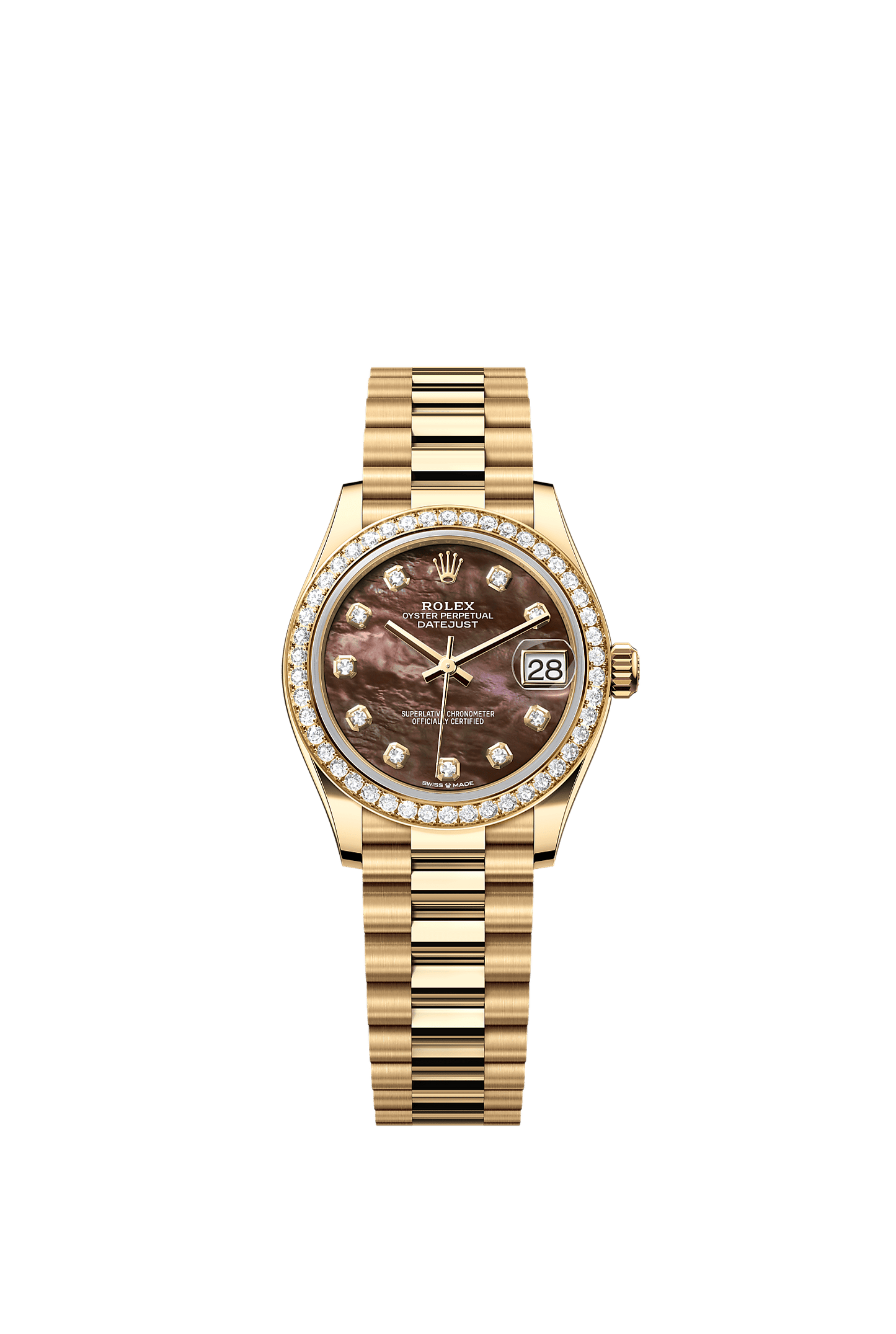 Datejust 31 Oyster Chronometer Watch 31mm 18ct Yellow Gold Black Mother-Of-Pearl Diamond Dial