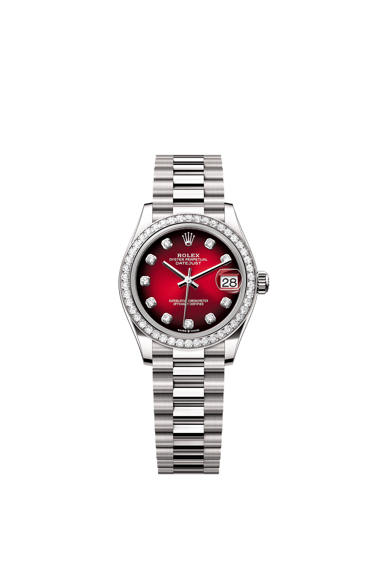 Datejust 31 Oyster Chronometer Watch 31mm 18ct White Gold Red Ombré Diamond Dial President Bracelet