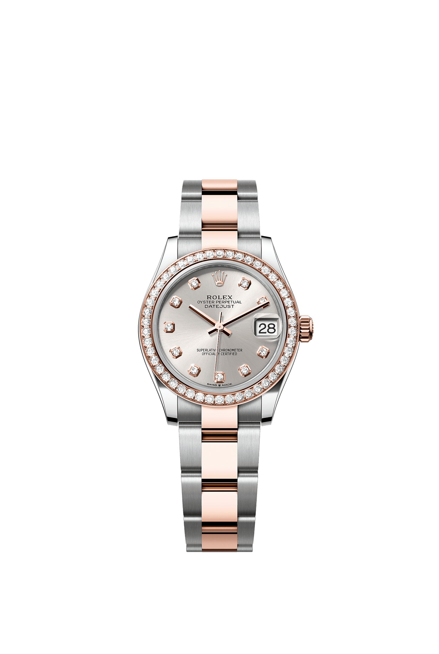 Datejust 31 Oystersteel Everose Gold Silver Diamond Dial Oyster Bracelet 31mm Self-Winding Watch