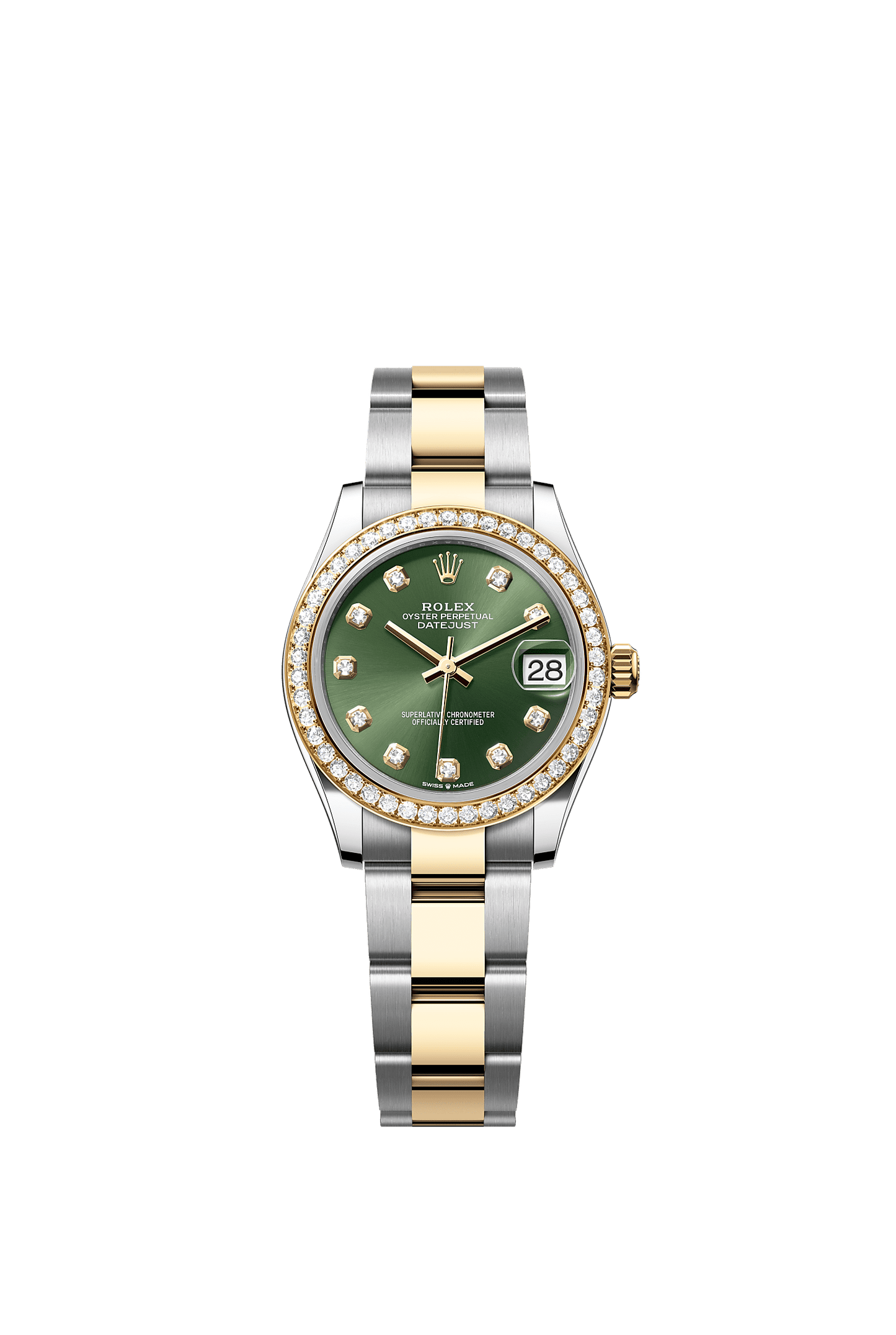 Datejust 31 Oystersteel Yellow Gold Olive Green Diamond Dial Diamond Bezel Oyster Bracelet 31mm Self-Winding Watch