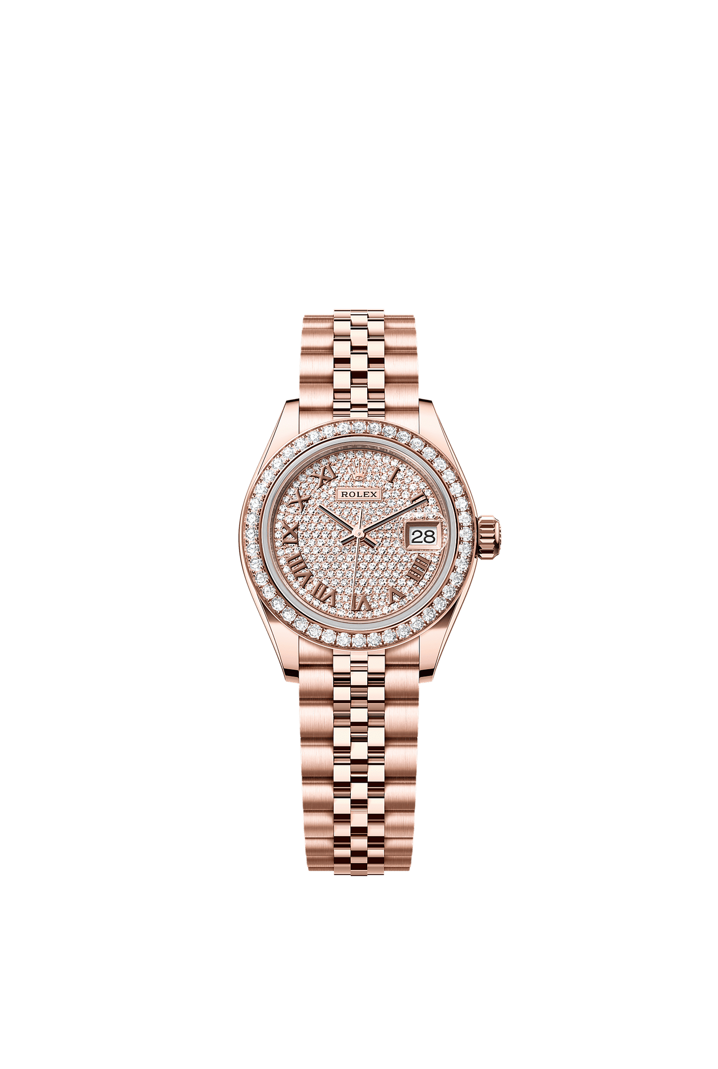 Lady-Datejust Oyster Chronometer Watch 28mm 18ct Everose Gold Diamond-Paved Dial Jubilee Bracelet