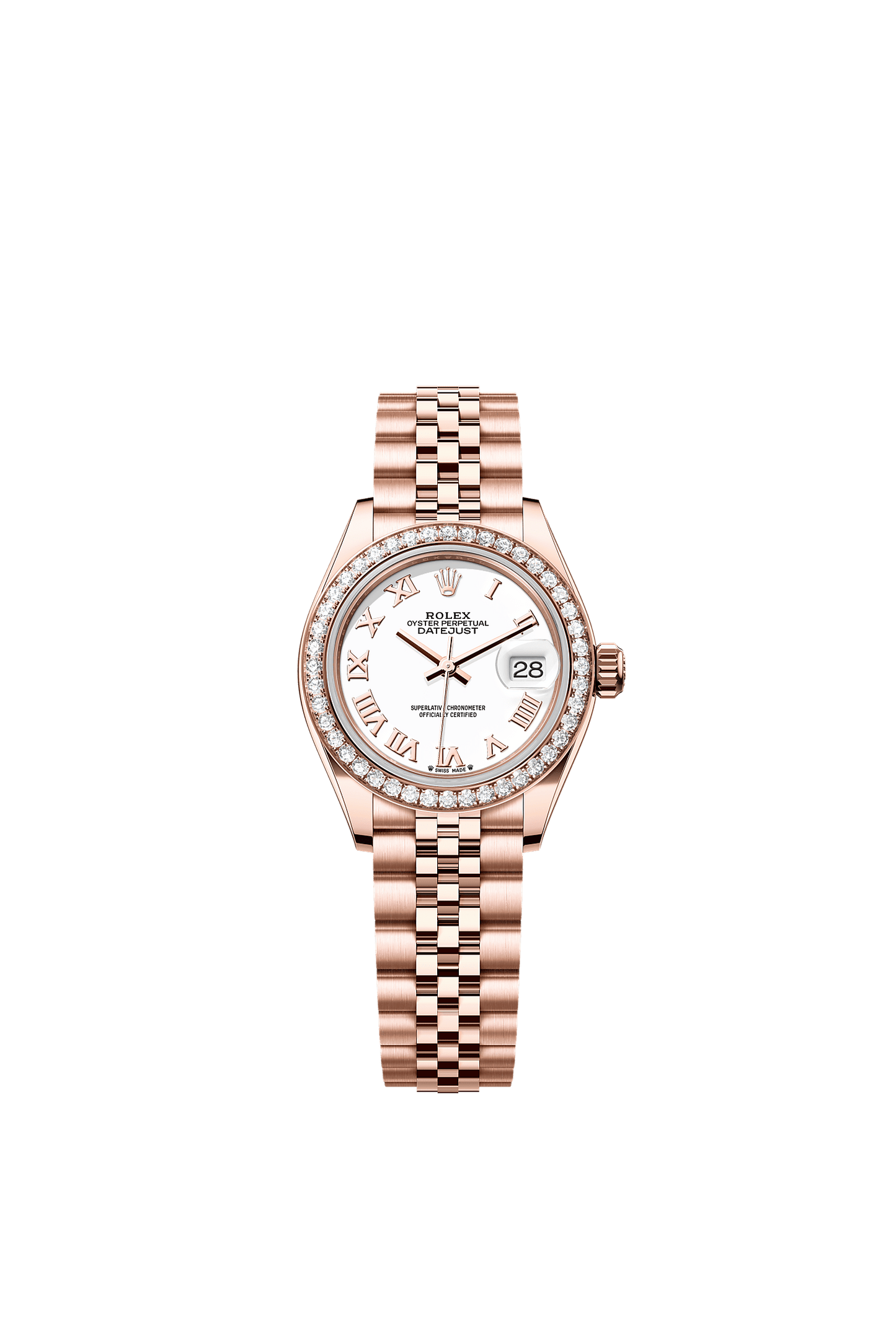 Lady-Datejust Oyster Chronometer Watch 28mm 18ct Everose Gold White Diamond Dial Jubilee Bracelet
