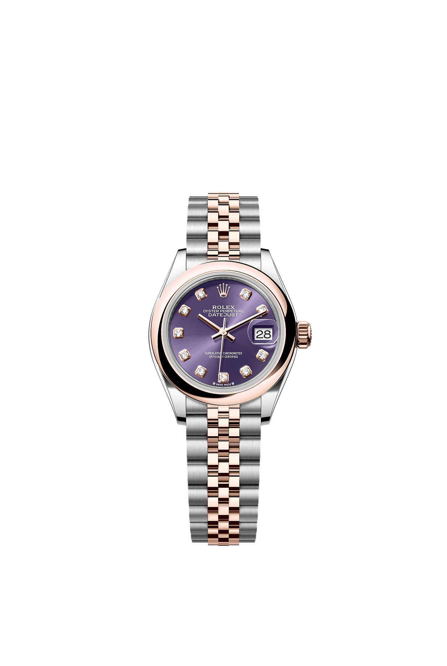 Lady-Datejust 28 Oystersteel Everose Gold Aubergine Diamond Dial Jubilee Bracelet 28mm Self-Winding Watch