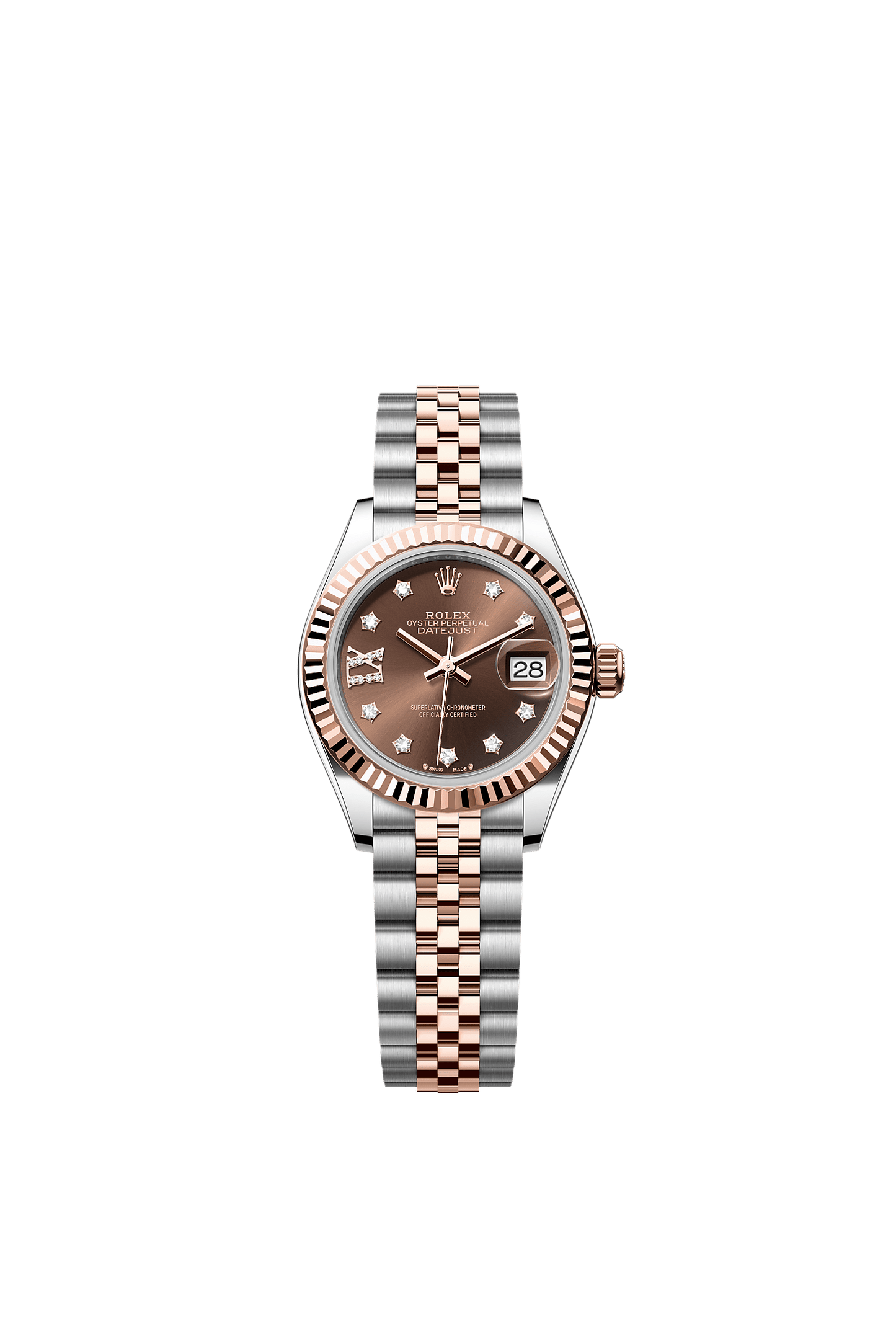 Lady-Datejust 28 Oystersteel Everose Gold Chocolate Diamond Dial Jubilee Bracelet 28mm Self-Winding Watch