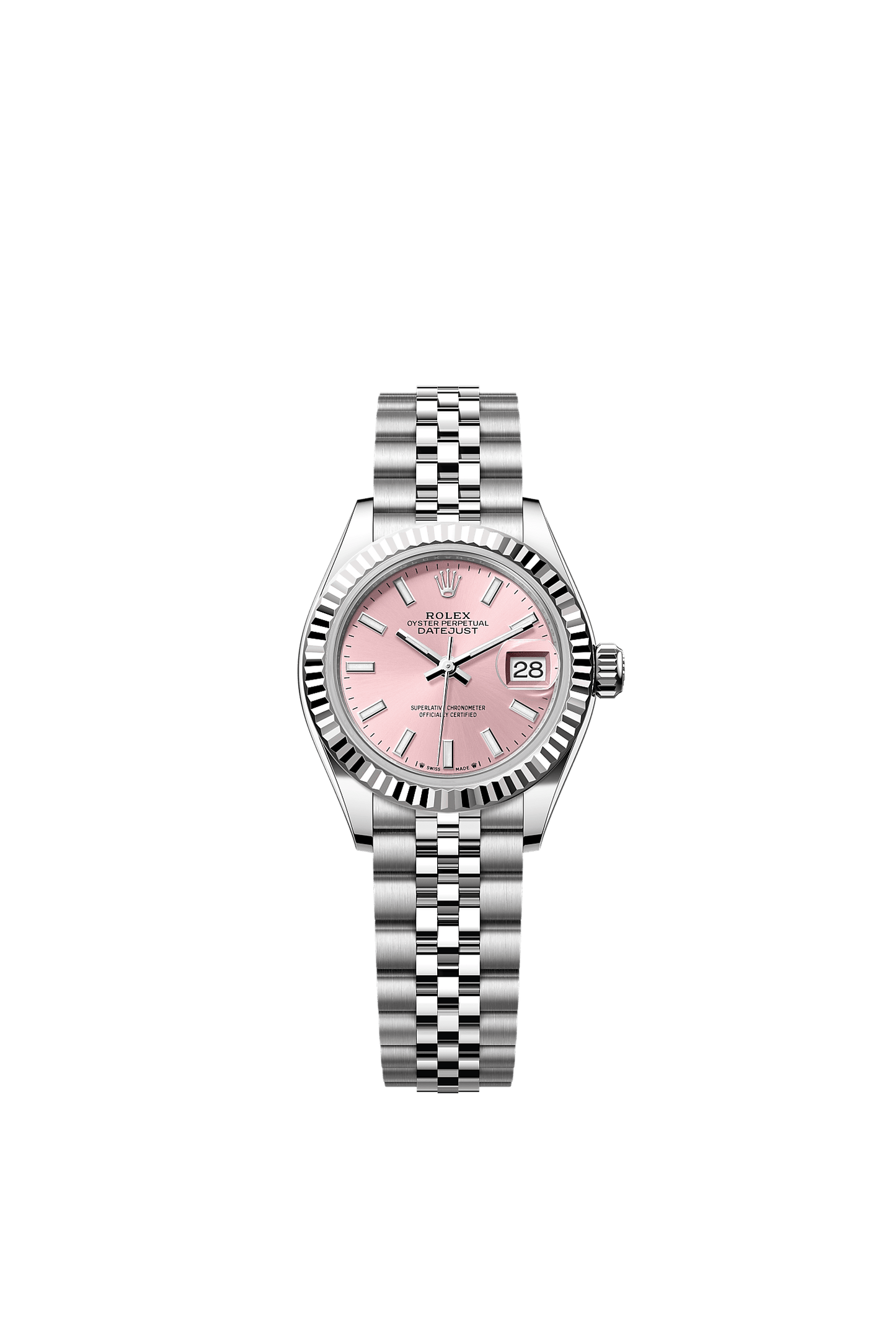 Lady-Datejust 28 Oystersteel White Gold Pink Dial Jubilee Bracelet 28mm Self-Winding Watch