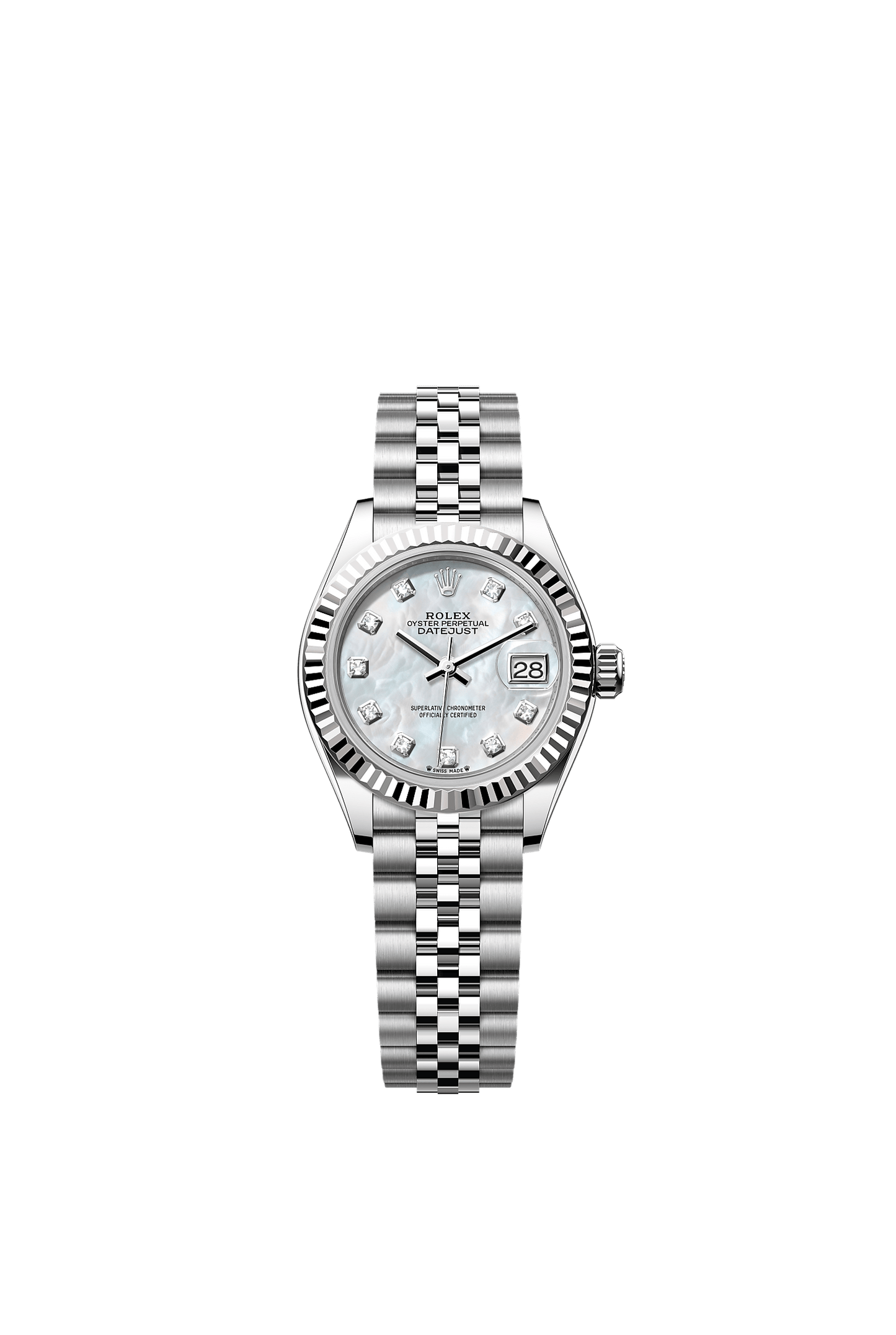 Lady-Datejust 28 Oystersteel White Gold White Mother-Of-Pearl Diamond Dial Jubilee Bracelet 28mm Self-Winding Watch