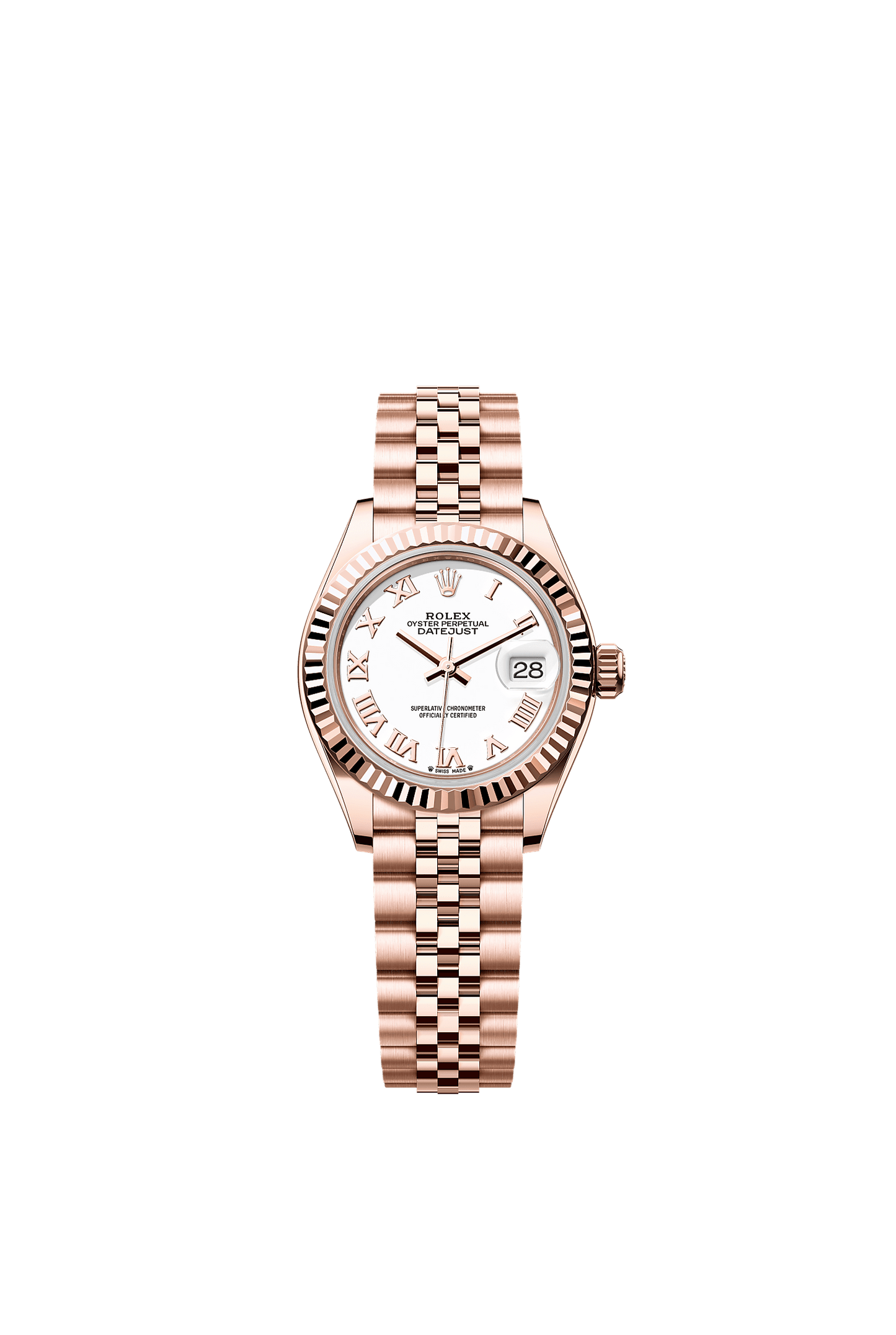 Lady-Datejust Oyster Chronometer Watch 28mm 18ct Everose Gold White Dial Jubilee Bracelet