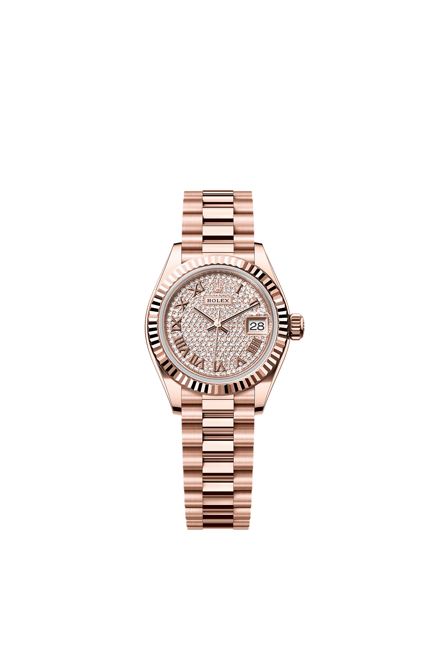 Lady-Datejust Oyster Chronometer Watch 28mm 18ct Everose Gold Diamond-Paved Dial President Bracelet