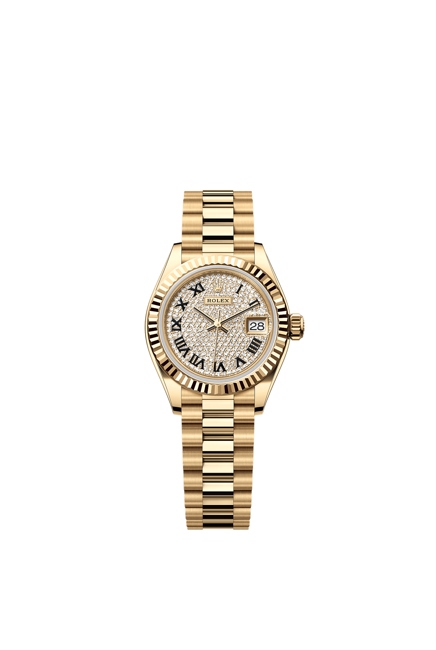 Lady-Datejust Oyster Chronometer Watch 28mm 18ct Yellow Gold Diamond-Paved Dial President Bracelet