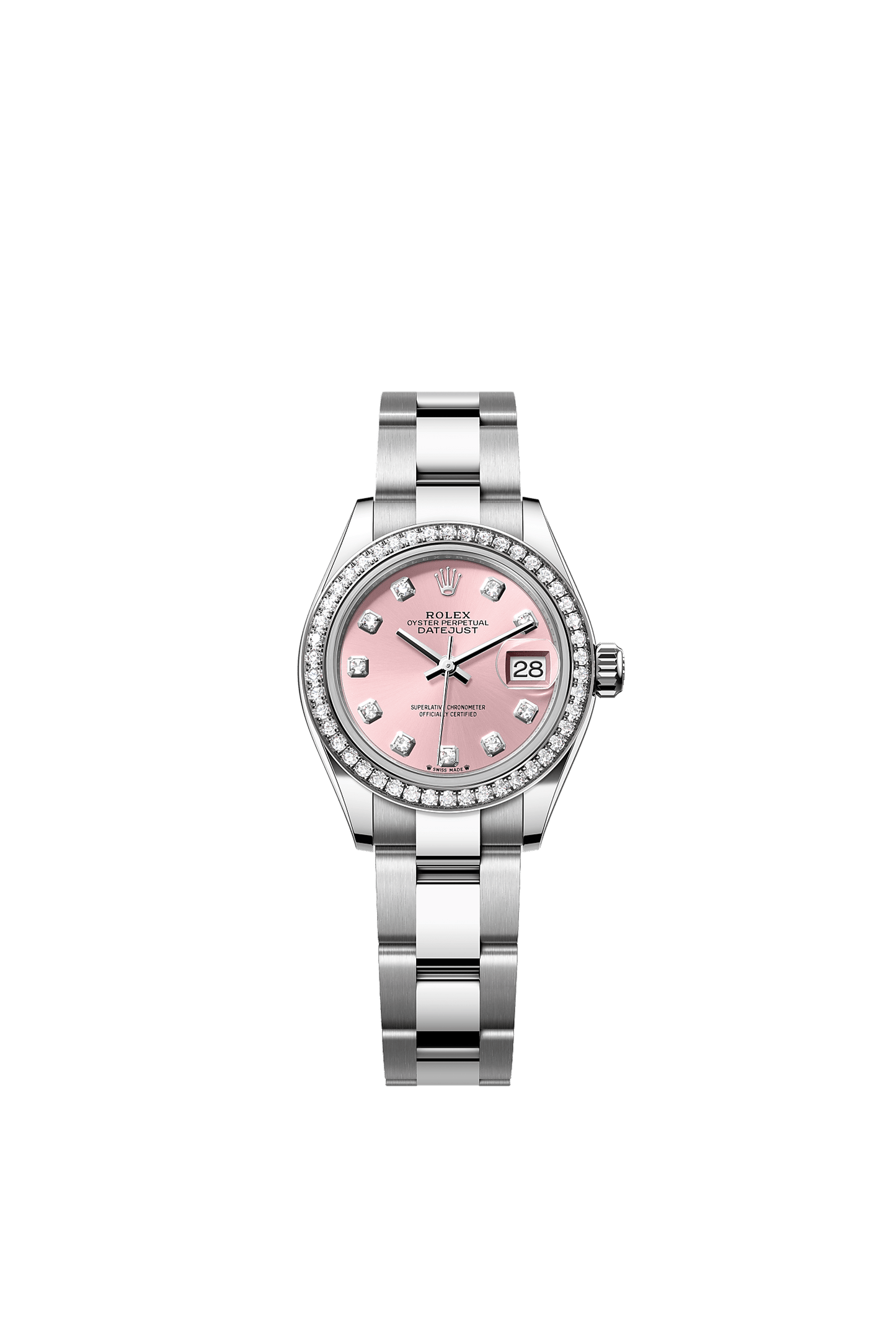 Lady-Datejust 28 Oystersteel White Gold Pink Diamond Dial Oyster Bracelet 28mm Self-Winding Watch