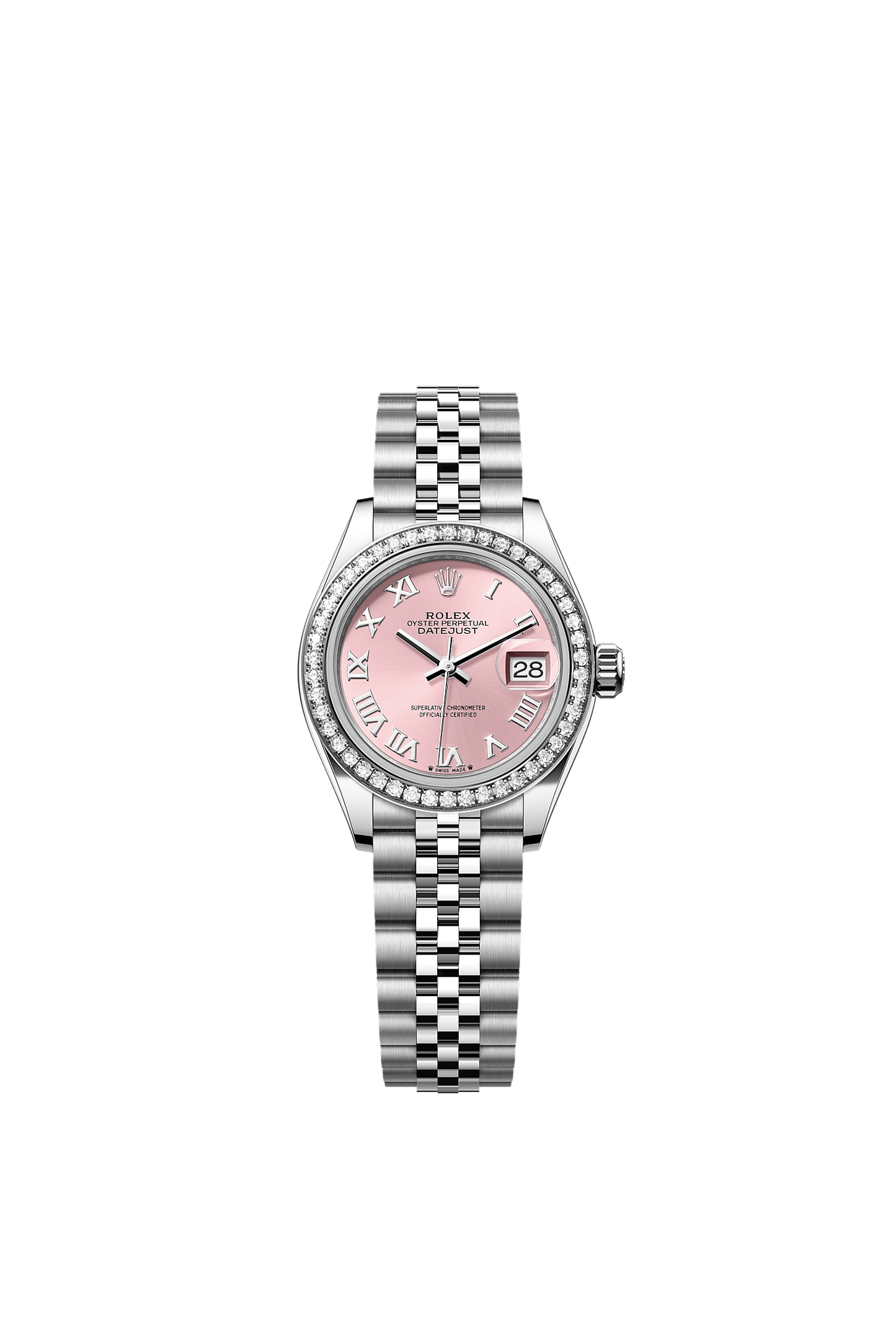Lady-Datejust 28 Oystersteel White Gold Pink Dial Diamond Bezel Jubilee Bracelet 28mm Self-Winding Watch