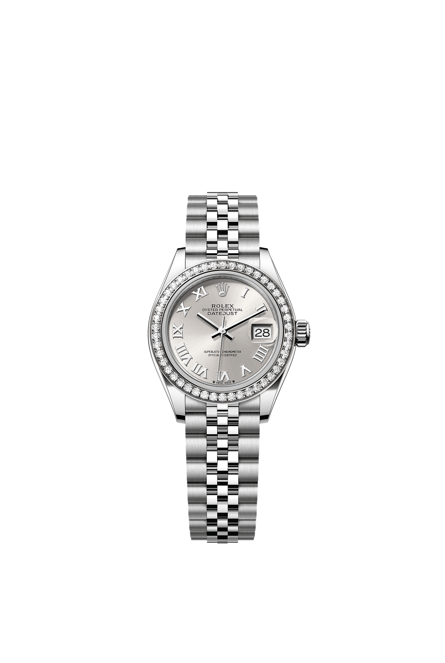 Lady-Datejust 28 Oystersteel White Gold Silver Dial Diamond Bezel Jubilee Bracelet 28mm Self-Winding Watch