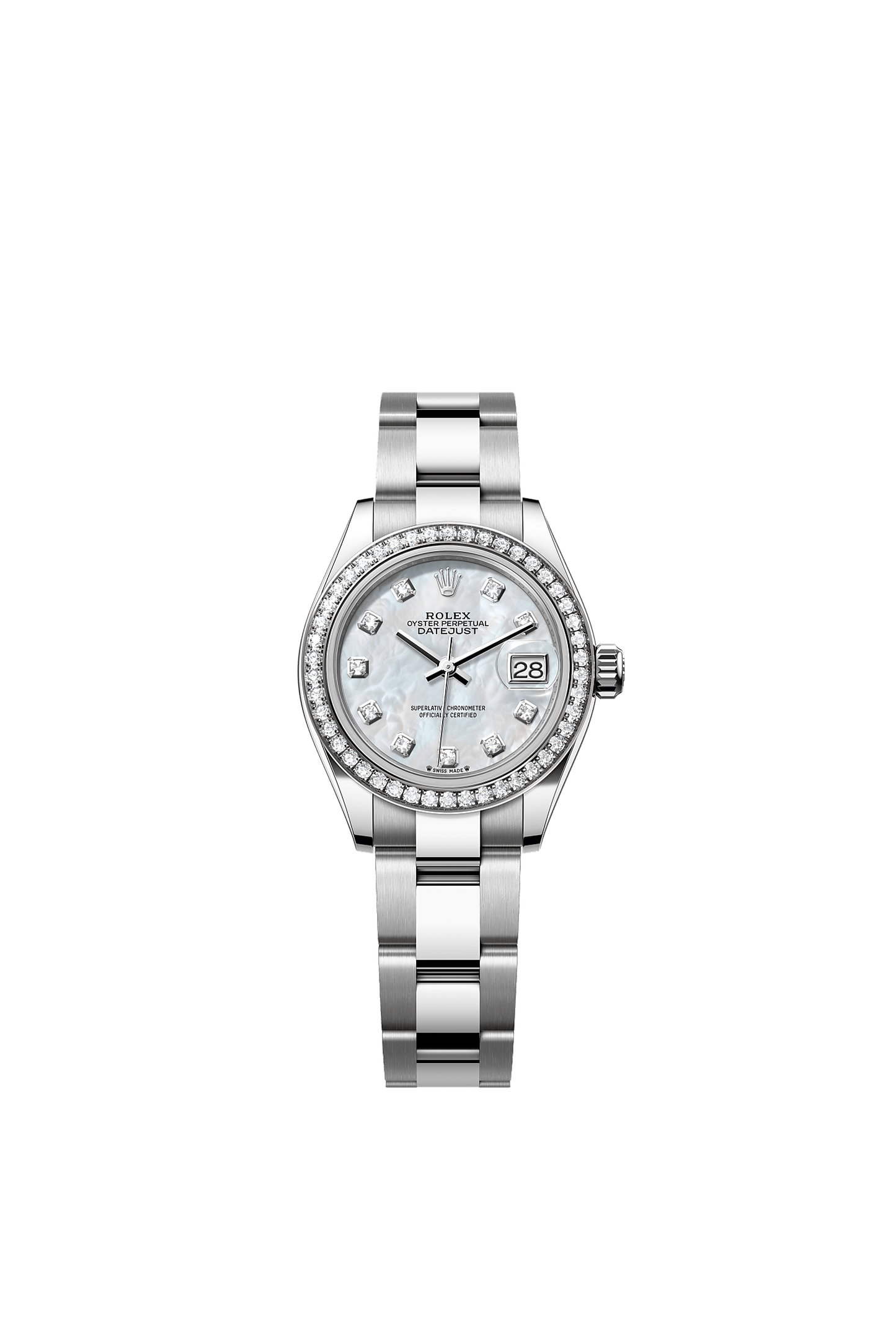 Lady-Datejust 28 Oystersteel White Gold White Mother-Of-Pearl Diamond Dial Oyster Bracelet 28mm Self-Winding Watch