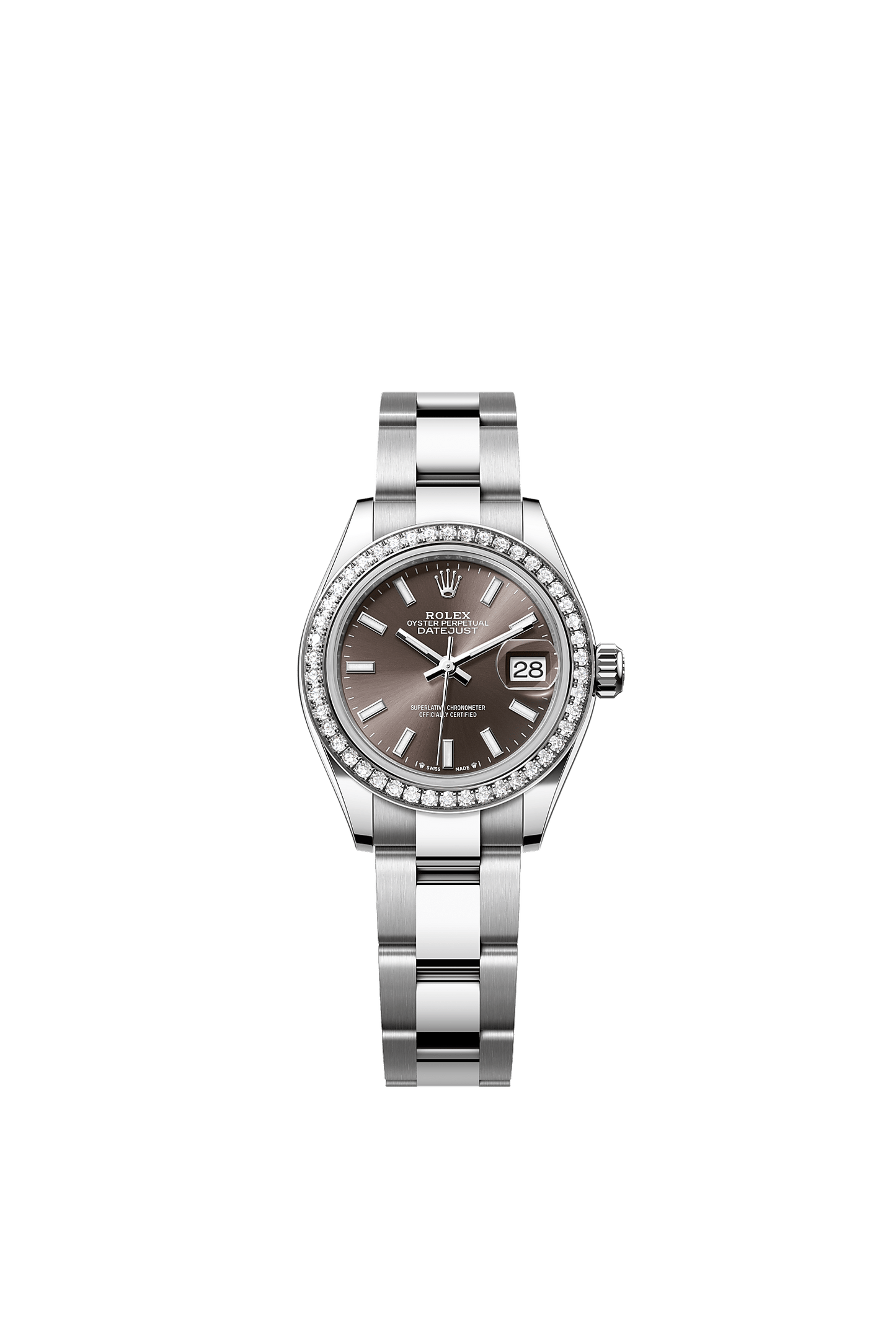 Lady-Datejust 28 Oystersteel White Gold Dark Grey Diamond Dial Diamond Bezel Oyster Bracelet 28mm Self-Winding Watch