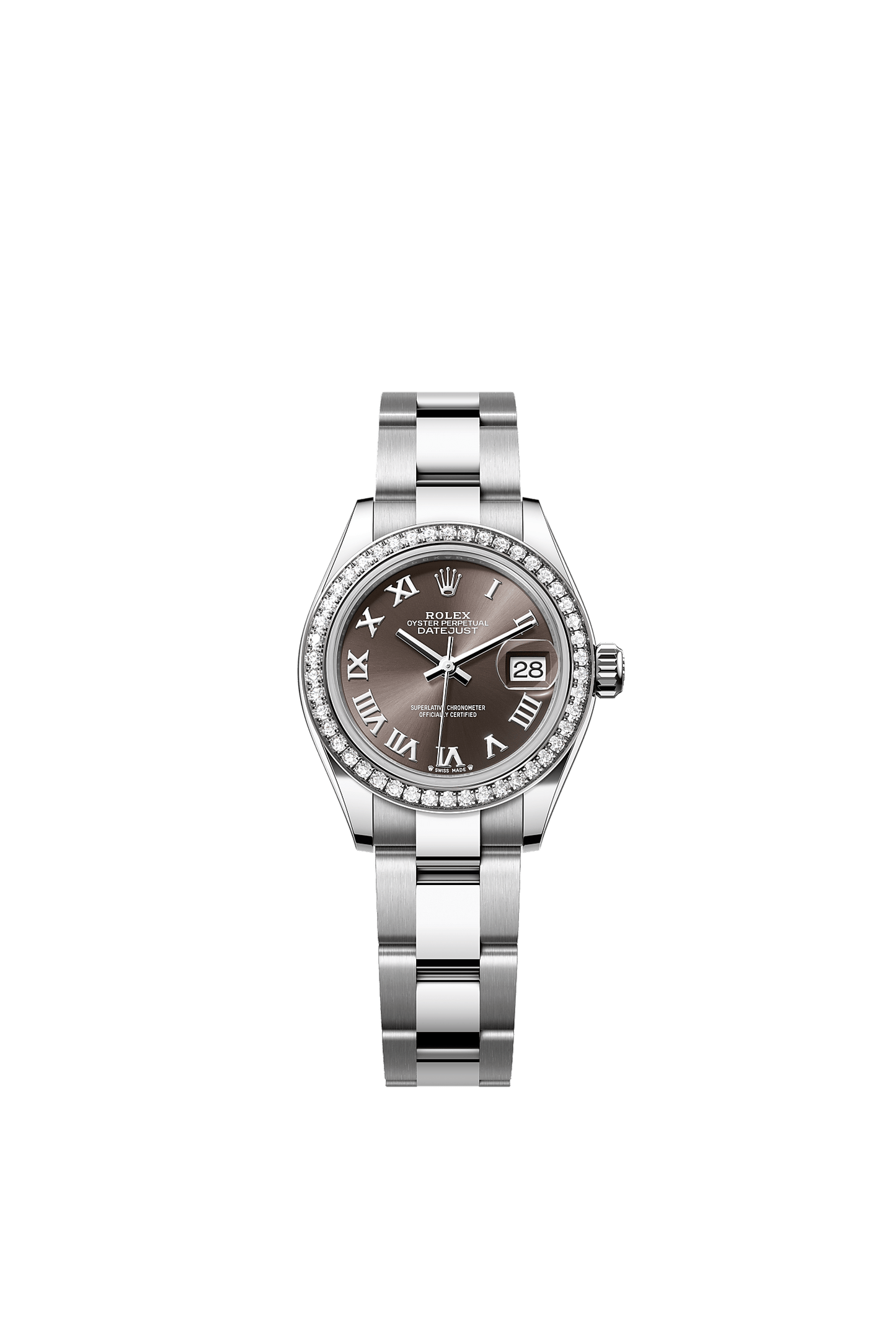 Lady-Datejust 28 Oystersteel White Gold Dark Grey Sunray Diamond Dial Oyster Bracelet 28mm Self-Winding Watch