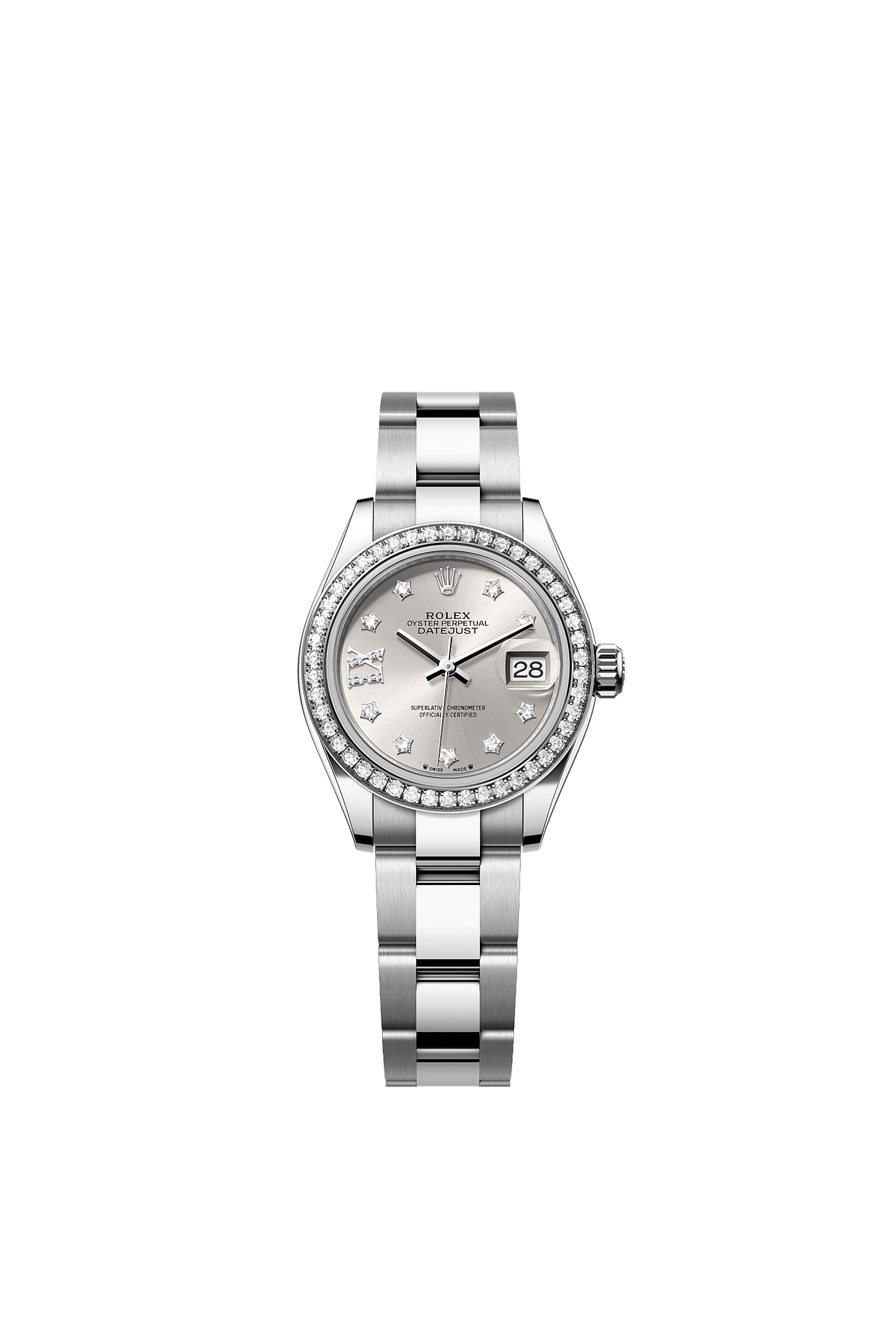 Lady-Datejust 28 Oystersteel White Gold Diamond Silver Dial Oyster Bracelet 28mm Self-Winding Watch