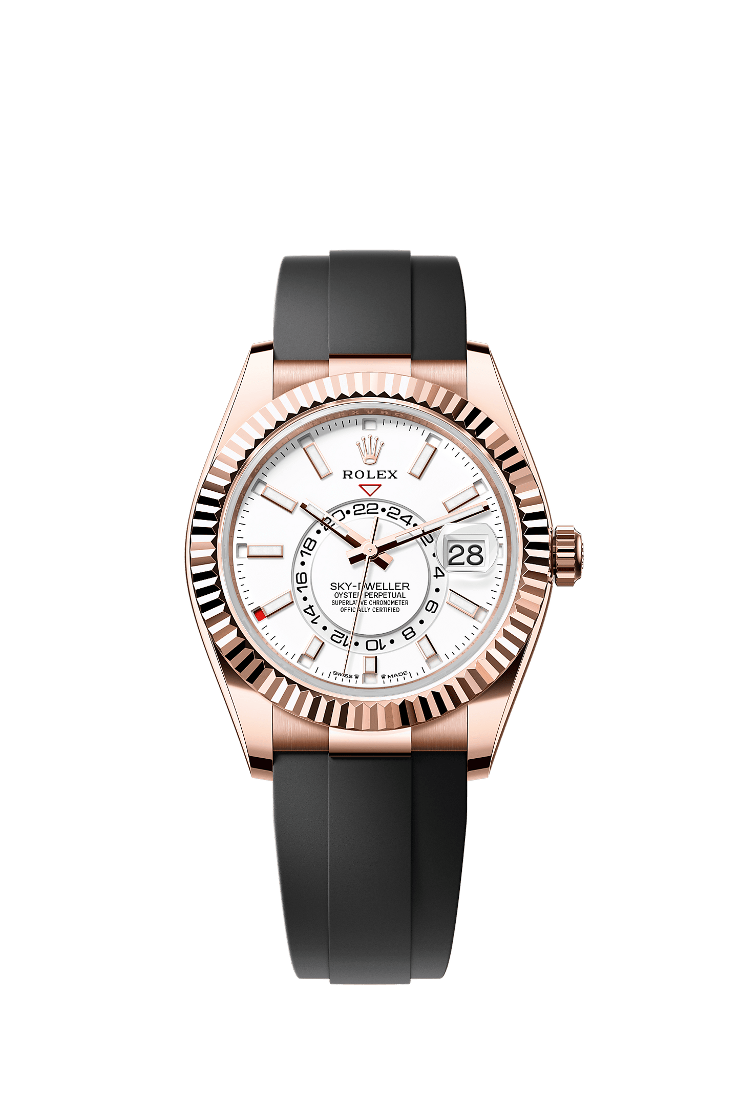 Sky-Dweller 42 Oyster Perpetual Chronometer Watch 42mm 18ct Everose Gold Intense White Dial Oysterflex Bracelet