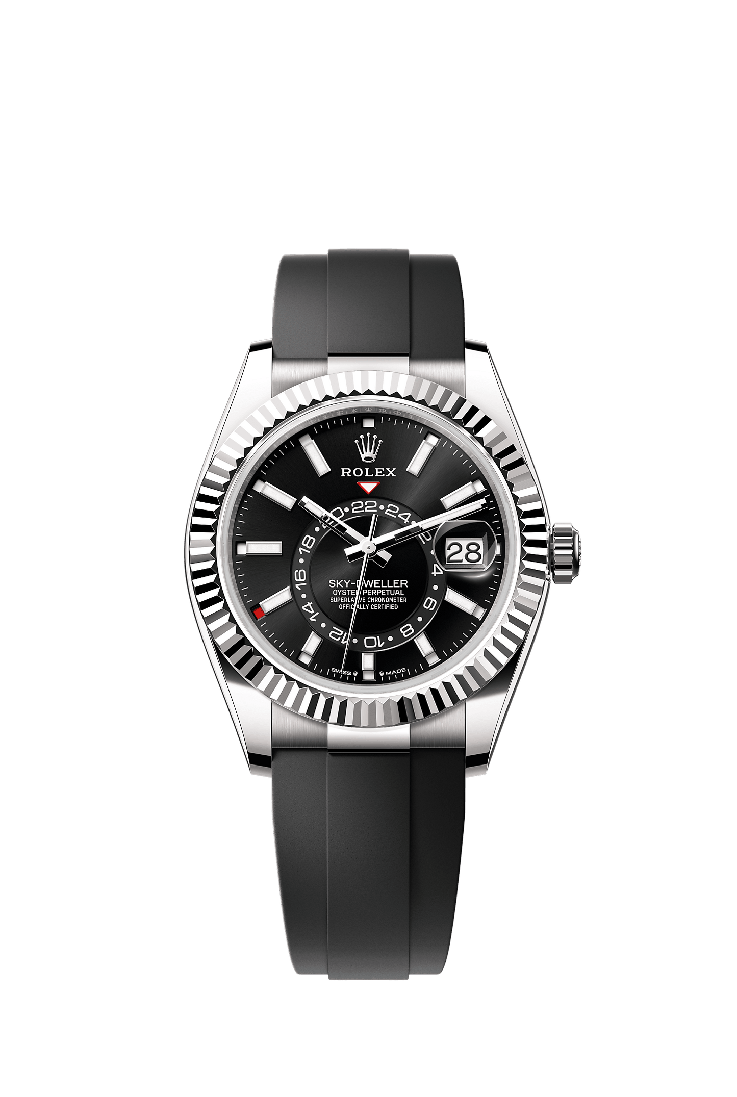 Sky-Dweller 42 Oyster Perpetual Chronometer Watch 42mm 18ct White Gold Bright Black Dial Oysterflex Bracelet