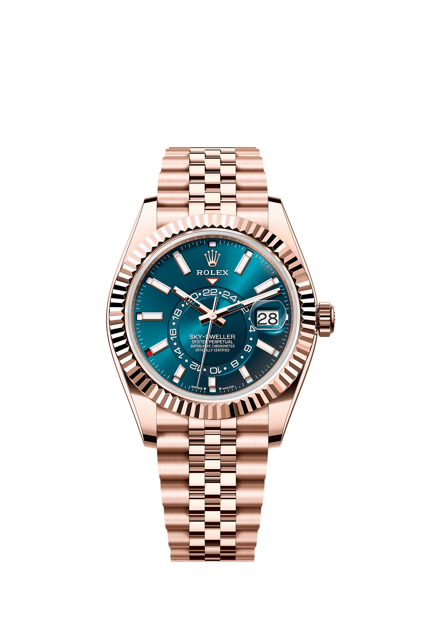 Sky-Dweller 42 Oyster Perpetual Chronometer Watch 42mm 18ct Everose Gold Blue-Green Dial Jubilee Bracelet