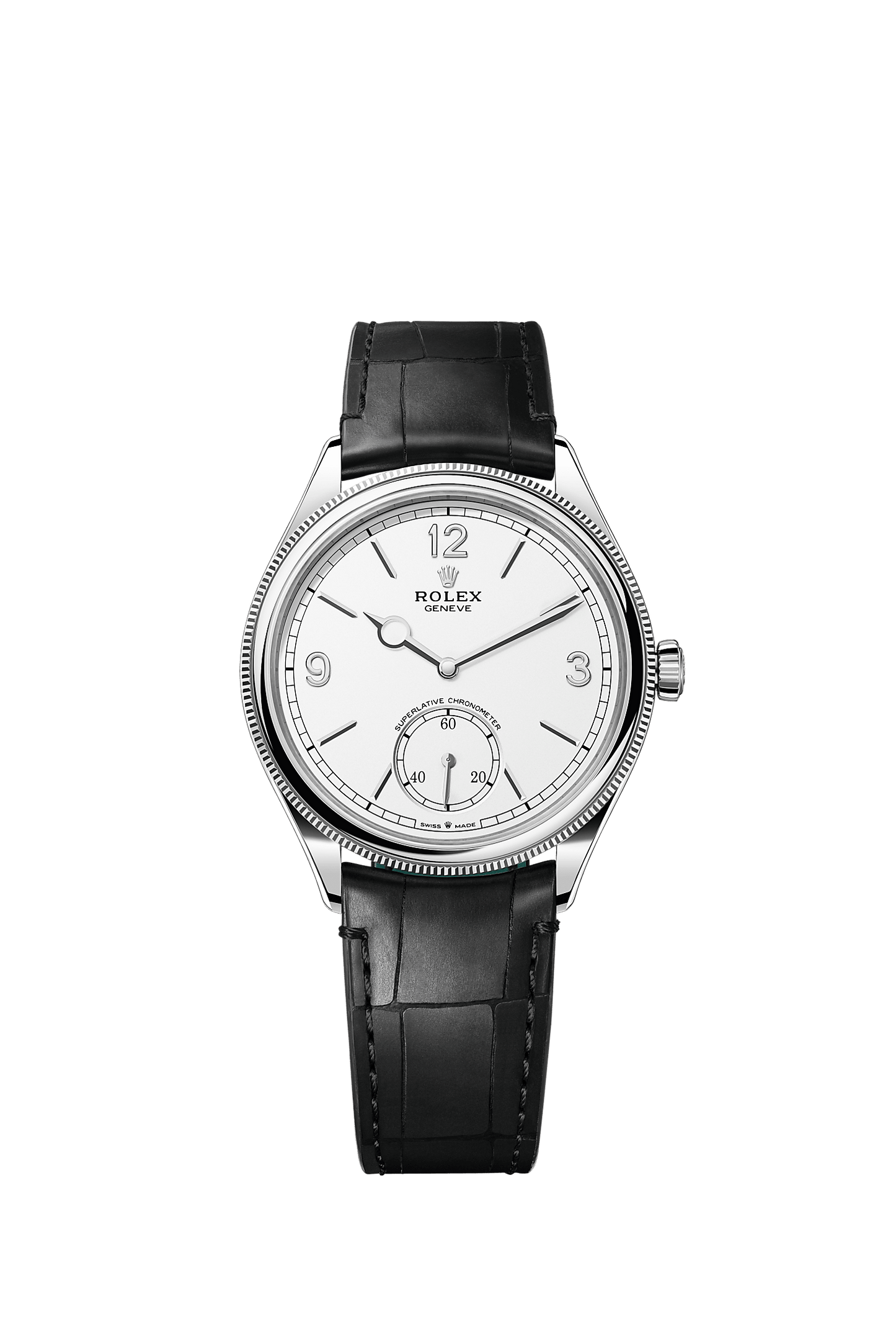 1908 39mm Oyster Perpetual Chronometer Watch 18ct White Gold Intense White Dial Alligator Leather Bracelet