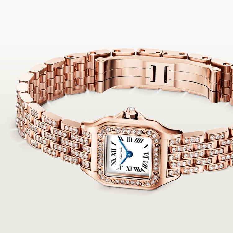 Panthère Mini 25.1mm x 18.5mm Rose Gold Diamond Case Diamond Crown Silver Dial Rose Gold Bracelet Quartz Watch