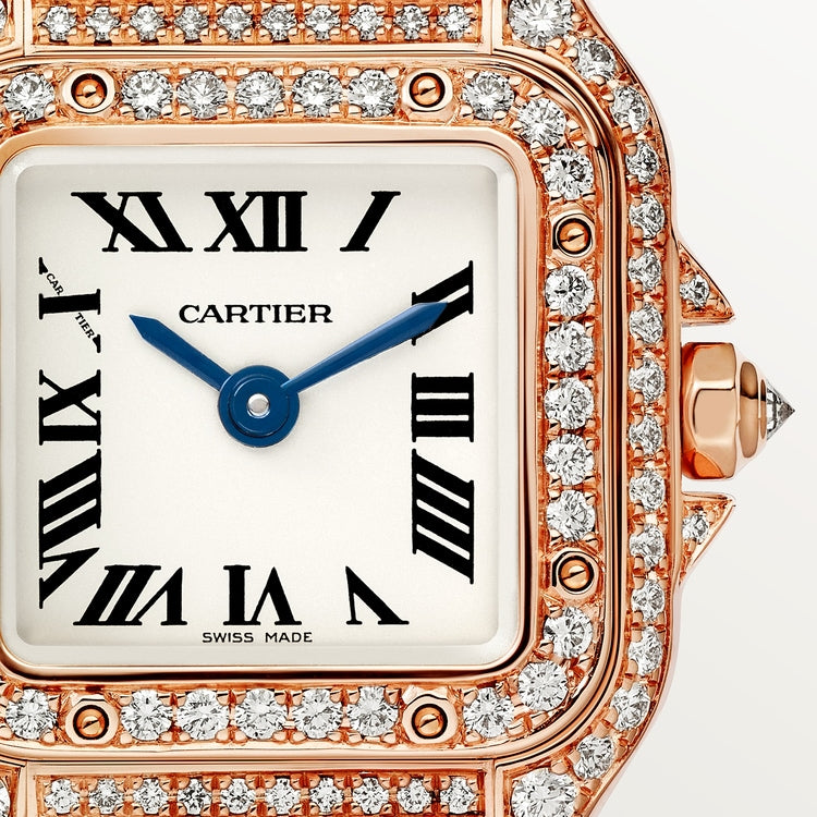 Panthère Mini 25.1mm x 18.5mm Rose Gold Diamond Bezel Diamond Crown Silver Dial Rose Gold Bracelet Quartz Watch