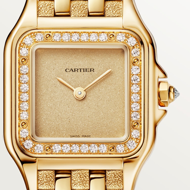 Panthère de Cartier Small 30.3mm x 22mm Yellow Gold Diamond Bezel Diamond Crown Golden Dial Yellow Gold Bracelet Quartz Watch