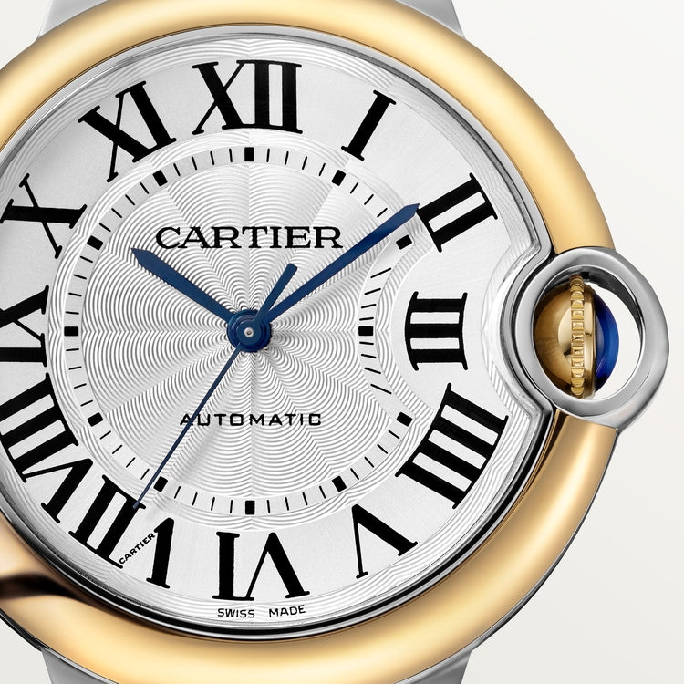 Ballon Bleu 36mm Steel Gold Automatic Silver Guilloché Dial Two-Tone Strap Watch