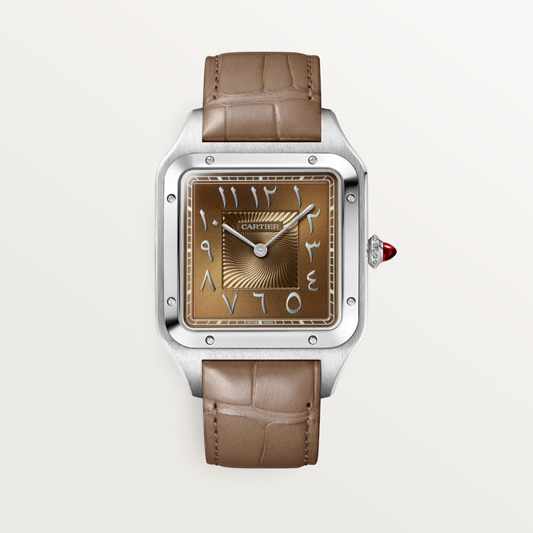 Santos-Dumont Extra-Large 46.6mm x 33.9mm Platinum Brown Sunray Dial Brown Alligator Strap Manual-Winding Watch