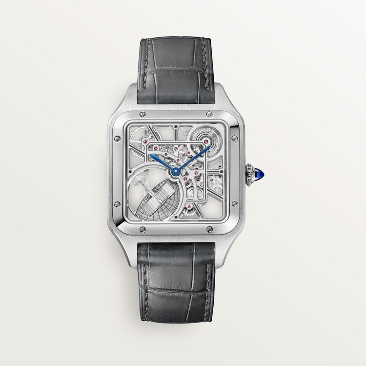 Santos-Dumont Skeleton 31mm x 43.5mm Steel Gray Lacquer Gray Alligator Strap Self-Winding Watch
