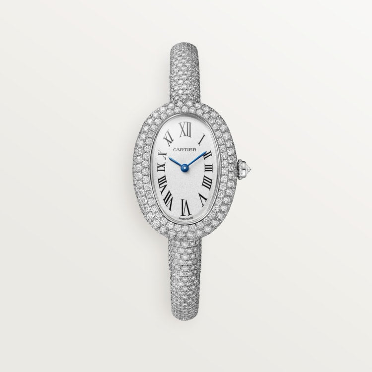 Baignoire Small 31.4mm x 23.1mm White Gold Diamond Case Diamond Crown Silvered Dial White Gold Diamond Bracelet Quartz Watch