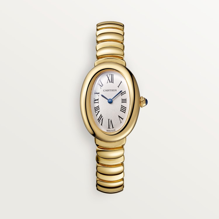 Baignoire Small 31.4mm x 23.09mm Yellow Gold Beaded Crown Silvered Dial Yellow Gold Bracelet Quartz Watch